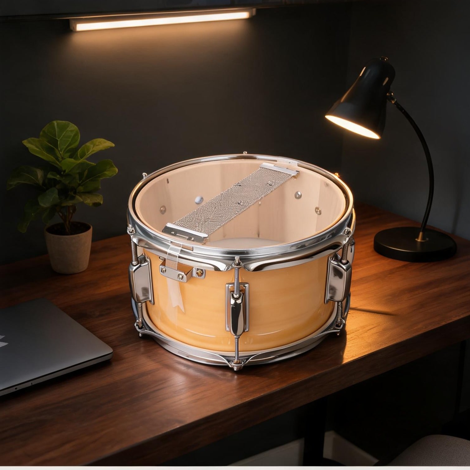 sunjurt Portable Poplar Wood Snare Drum with 6 Lugs 10x6 Inches Includes Drumsticks and Key Natural Wood Finish