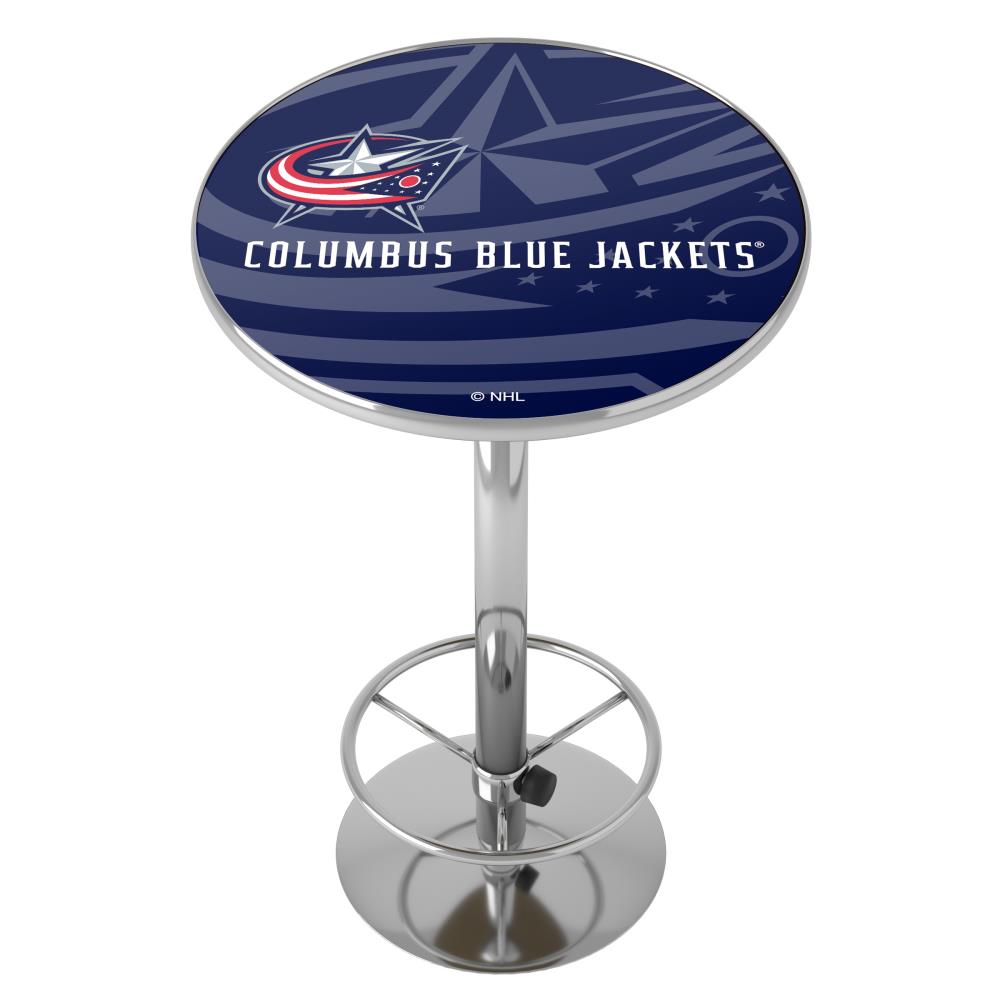 Trademark Gameroom NHL2000-CBJ-WM Columbus Blue Jackets Pub Tables Chrome Round Traditional Bar Table, Composite with Metal Pedestal Base 27.375-in L x 42-in H