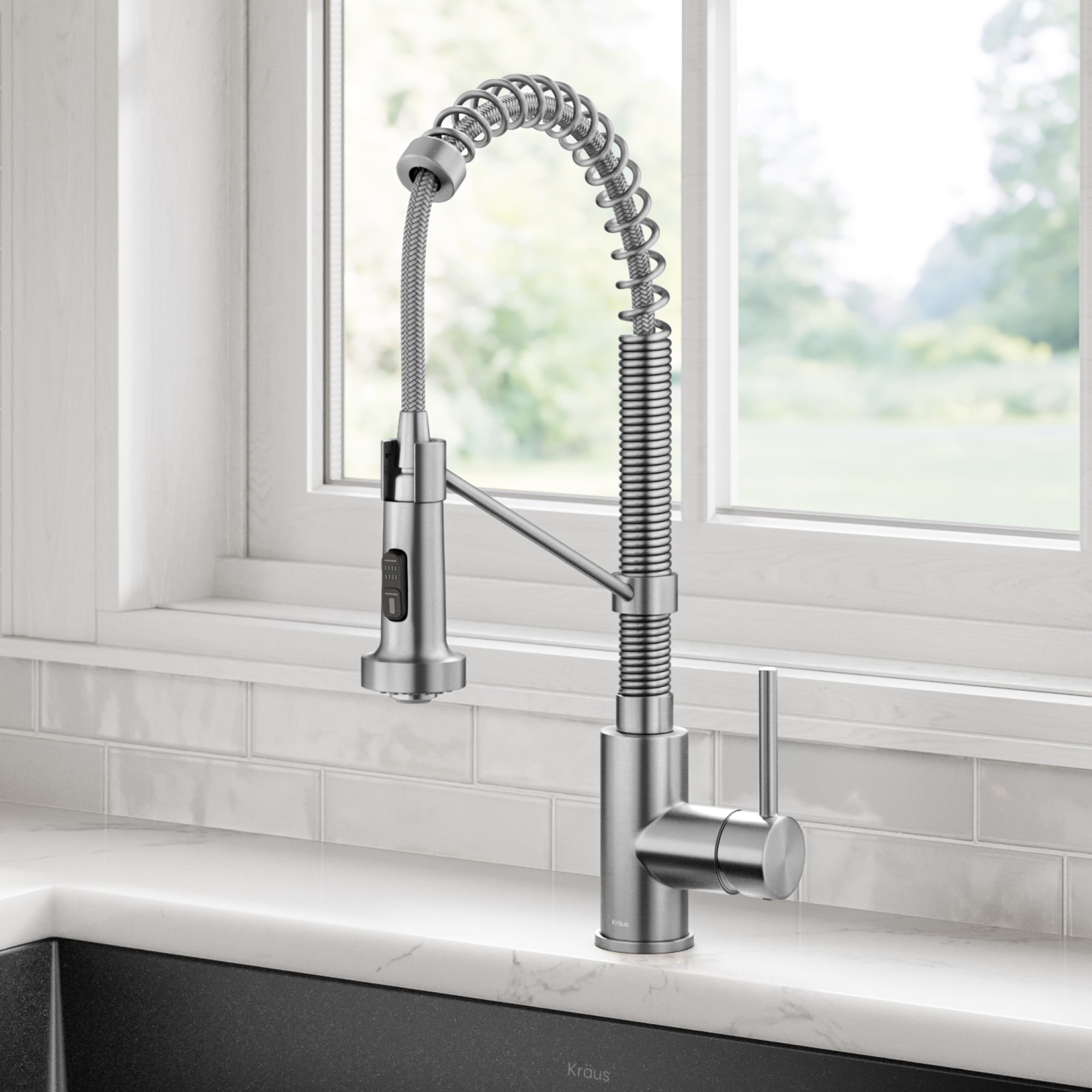 Kraus KPF-1610SFS Bolden Spot Free Stainless Steel Single Handle Deck-mount Pull-down Kitchen Faucet with Sprayer