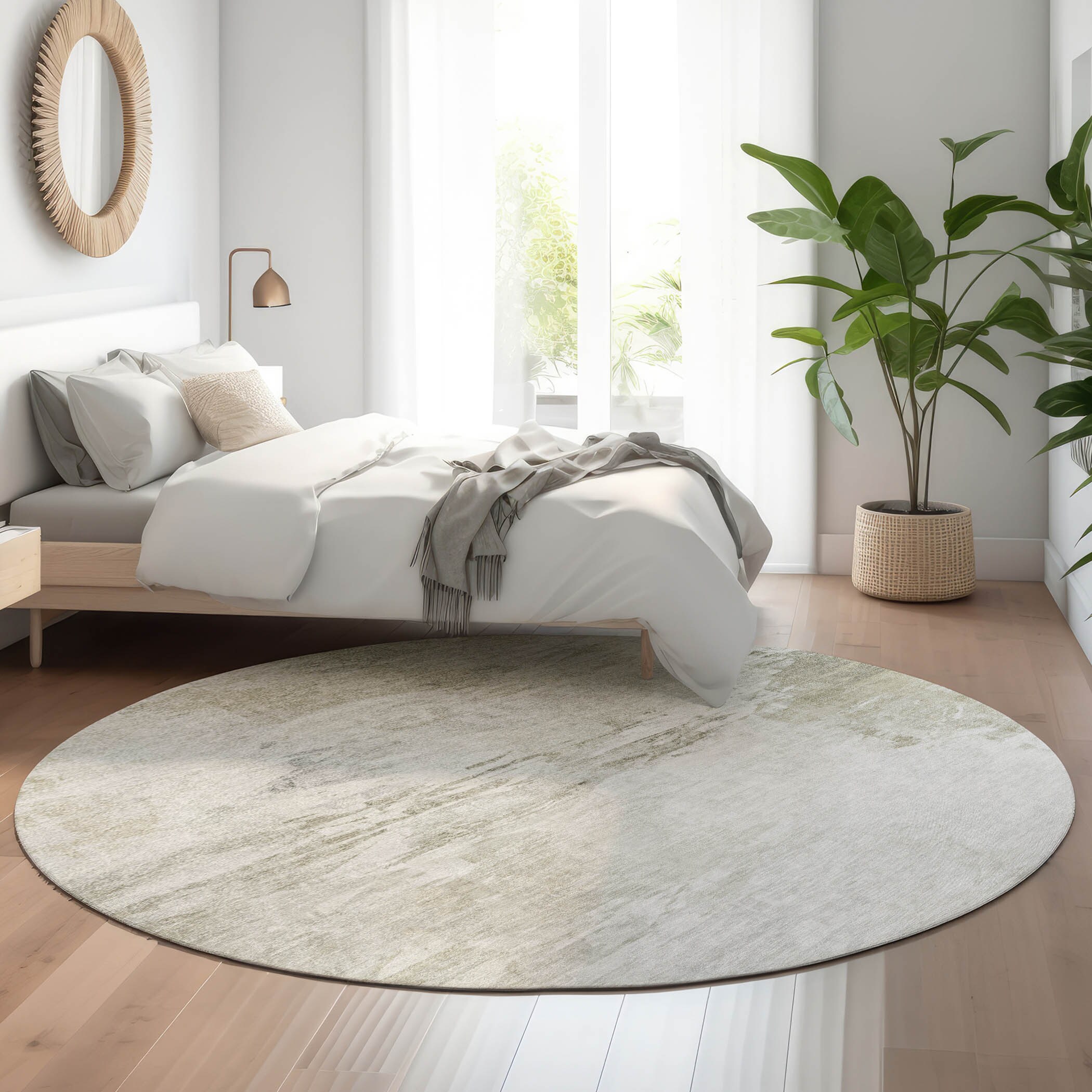 Addison Rugs AMF595IV8RO Mayfield AMF595IV 8 x 8 (ft) Loomed Polyester Ivory Round Indoor Geometric Machine washable Area rug