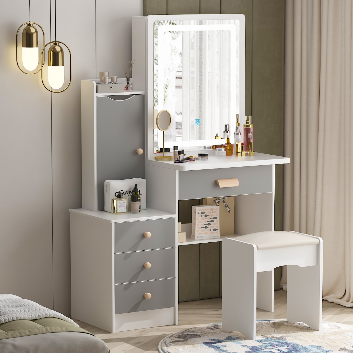 FUFU&GAGA Contemporary White Makeup Vanity with 4 Drawers, LED Lights, and  Hidden Storage - Perfect for Organizing Cosmetics and Jewelry in the Makeup  Vanities department at