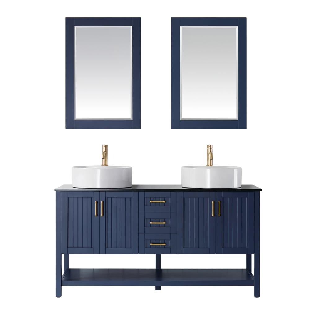 Vinnova Modena 60 In Royal Blue Double Sink Bathroom Vanity With Black Glass Top Mirror Included In The Bathroom Vanities With Tops Department At Lowes Com