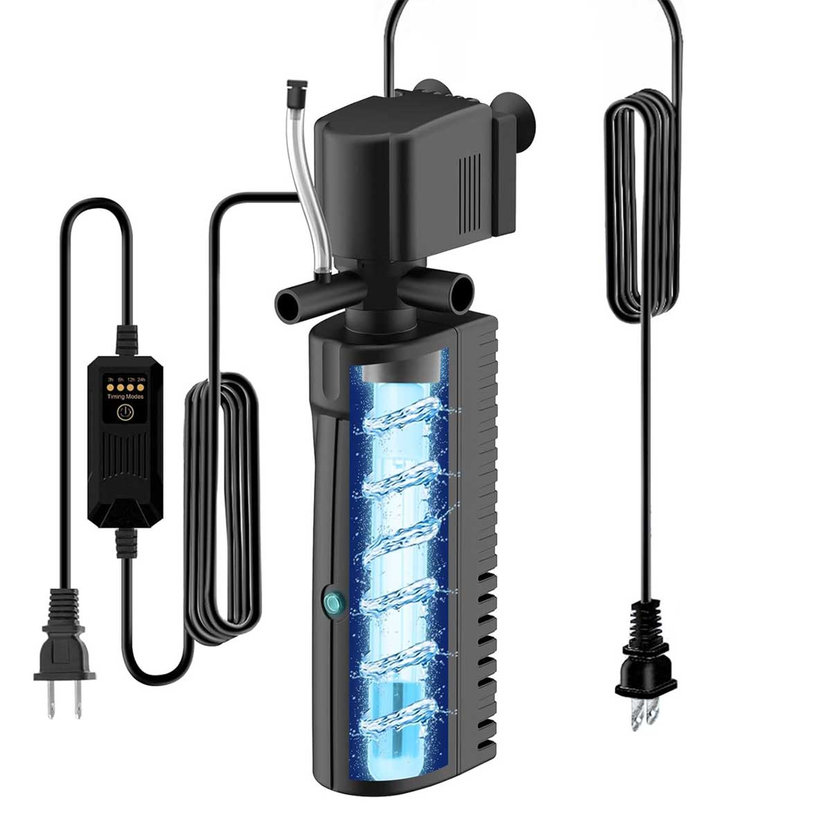 Aoibox LAAF0917022 Aquarium UV Filter with Timer Light for 40-70 Gallon Tanks Dual Water Outlet Aeration Green Water Control