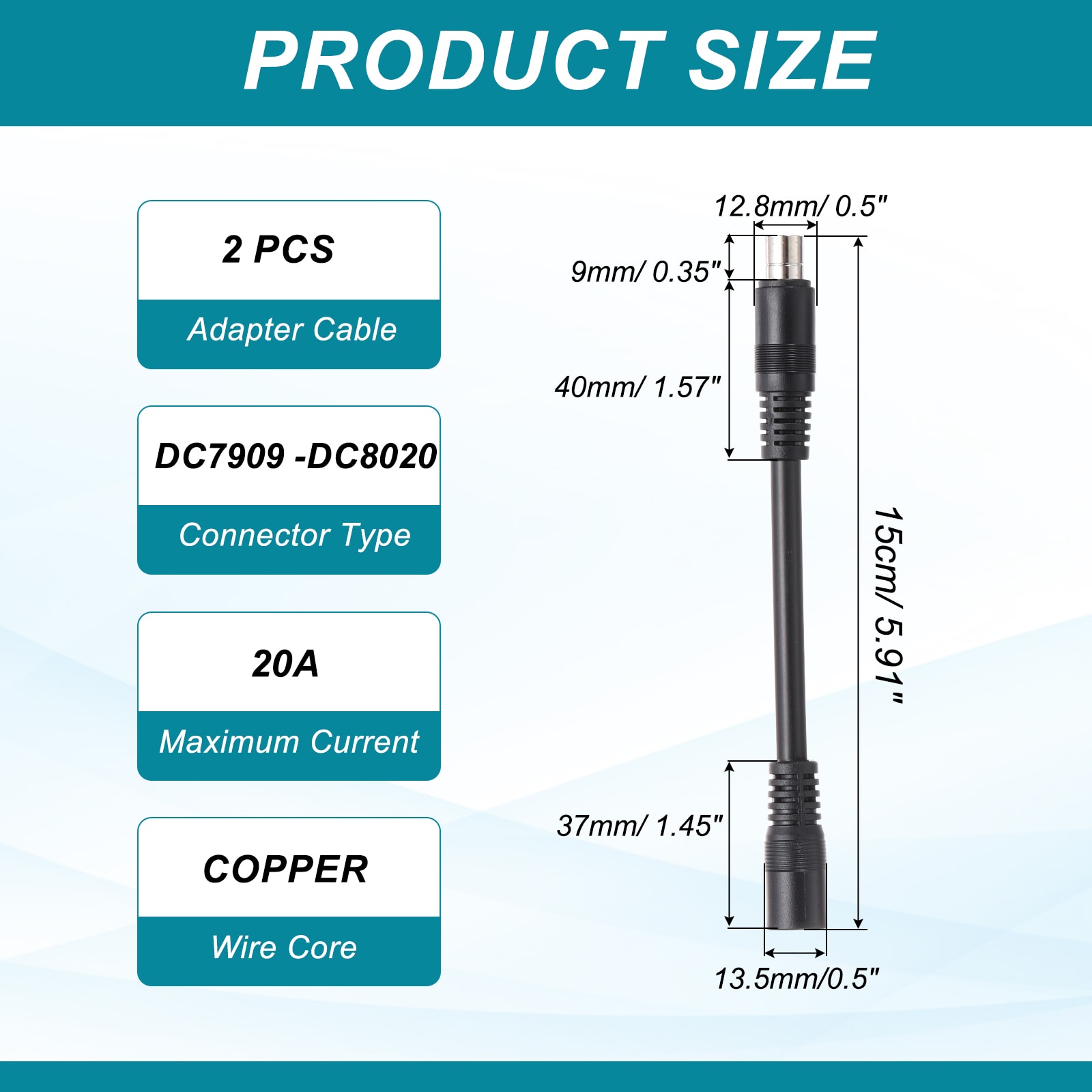 Unique Bargains 2pcs DC7909 to DC8020 Adapter Cable 20A DC7909