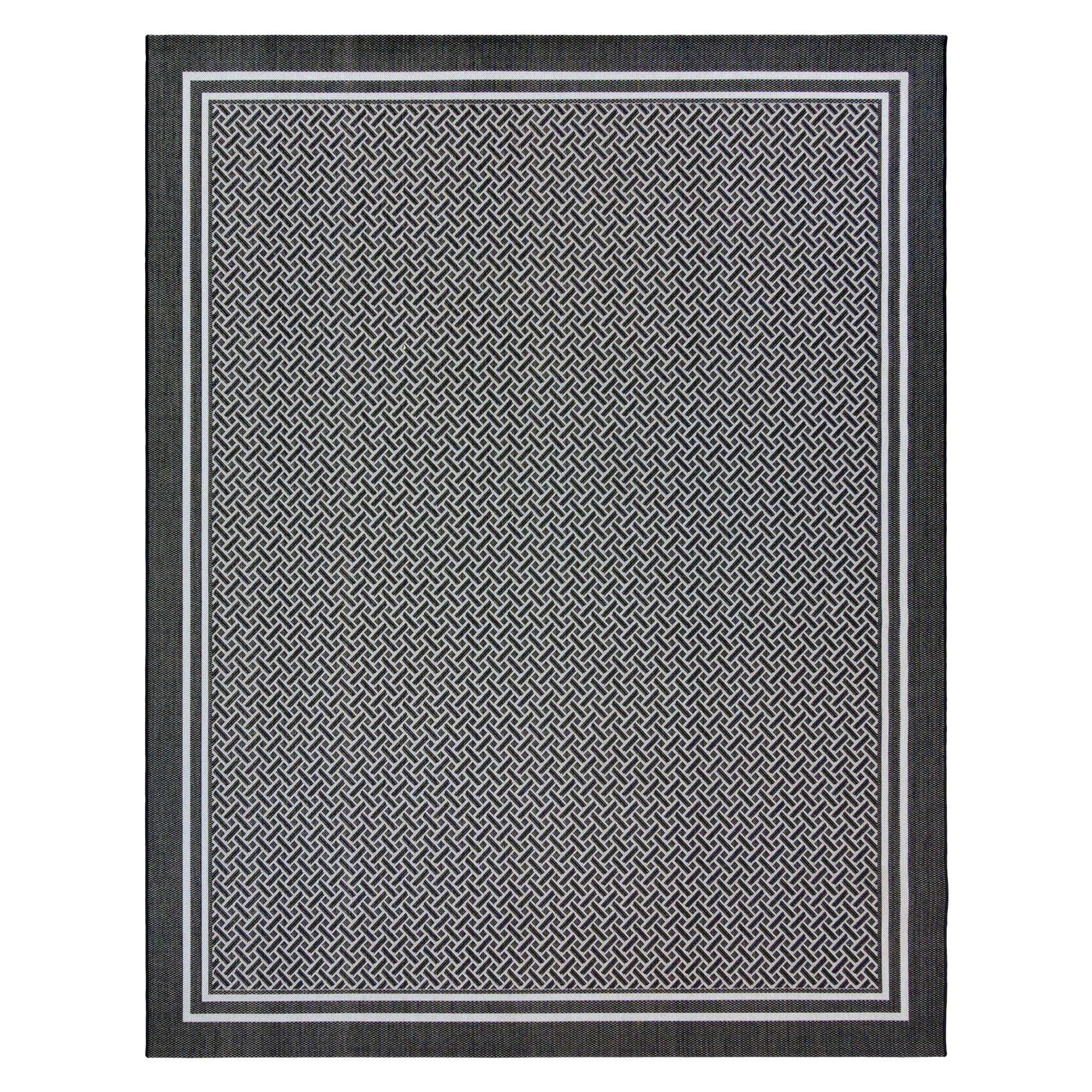 GERTMENIAN 46423 Naples 9 x 13 (ft) Polypropylene Black/White Rectangular Indoor/Outdoor Border Mid-Century Modern Area rug