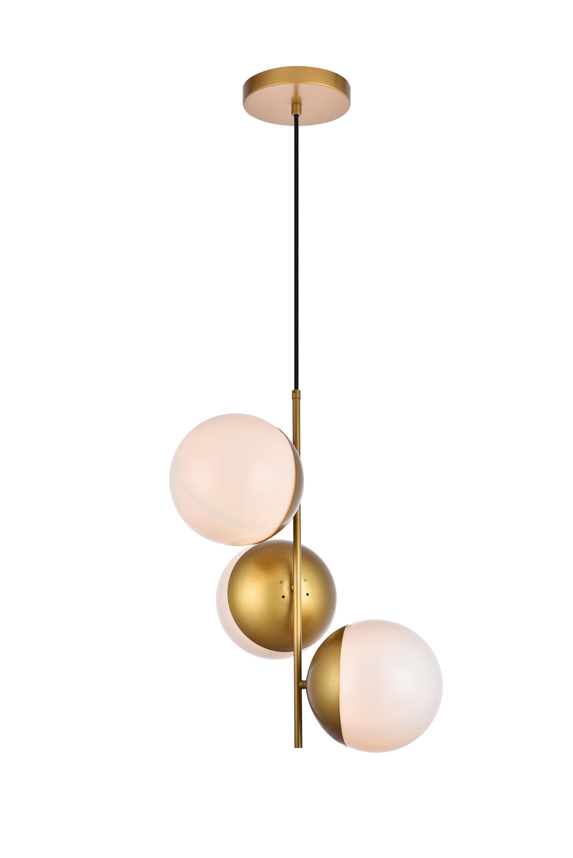 Eclipse 3-Light Brass Pendant with Frosted Glass Shades