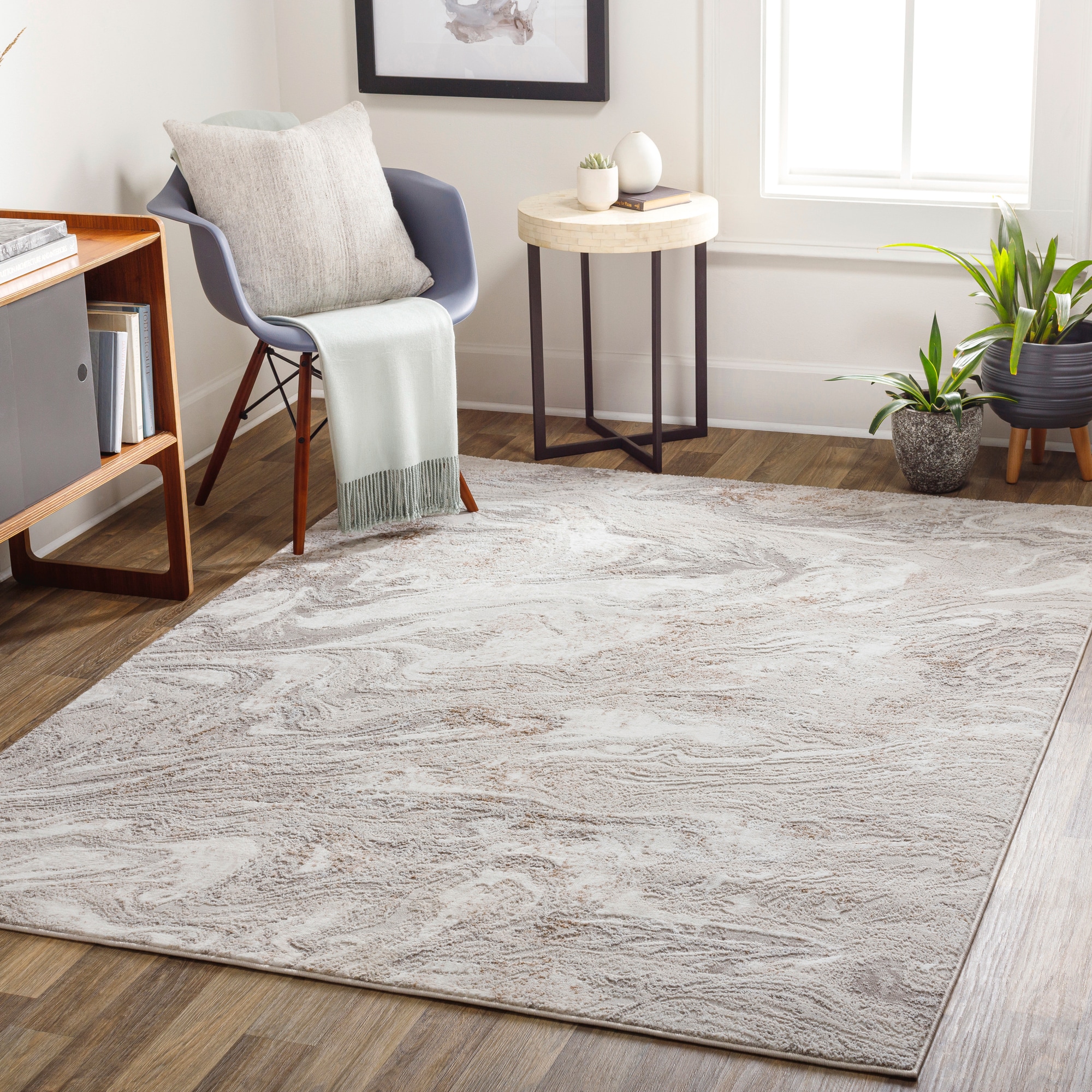 Livabliss ALG2342-679 Allegro 7 x 9 (ft) Loomed Polyester Light Gray Rectangular Indoor Abstract Area rug