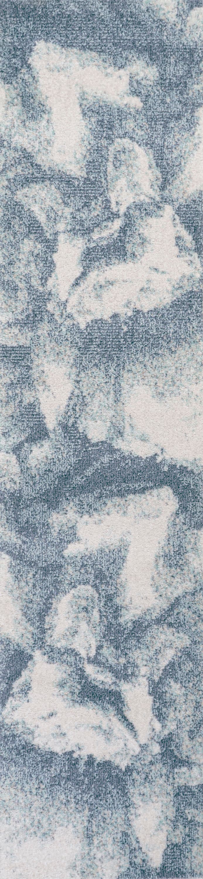 Petalo Blue and Cream Synthetic Abstract Runner Rug - 2x8 Feet