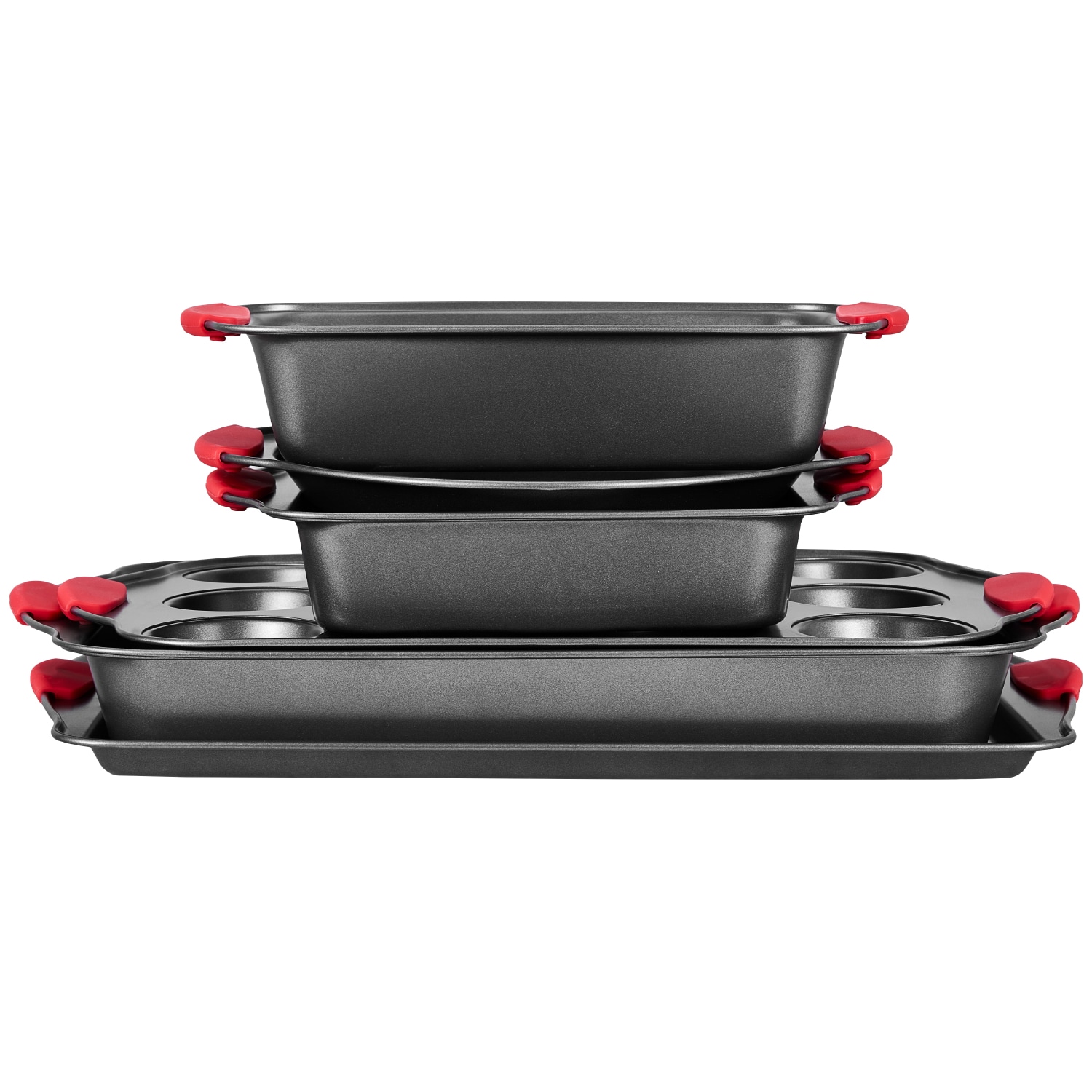 VEVOR SCTGKPTZ6JHS06631V0 Baking Pans Set 6-Piece Nonstick Carbon Steel Cookware Sheets and Trays Stackable Kitchen Oven Bakeware Cooking Sets with Silicone Handles Easy to Clean for Baking Cookie Cake Muffin Bread