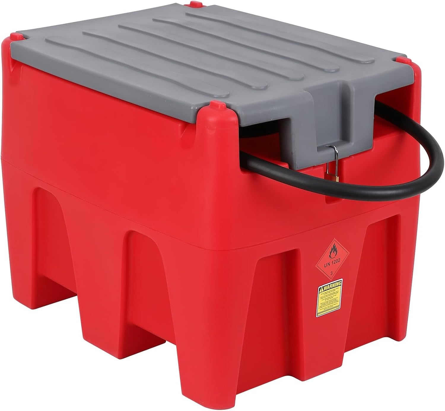 Garvee 48 Gallon Portable Diesel and Gasoline Fuel Tank with 12V Electric Transfer Pump Automatic Shut-Off Nozzle 360-Degree Swivel Connector Heavy Duty PE Construction 15ft Hose for Trucks and Farms - Red and Grey