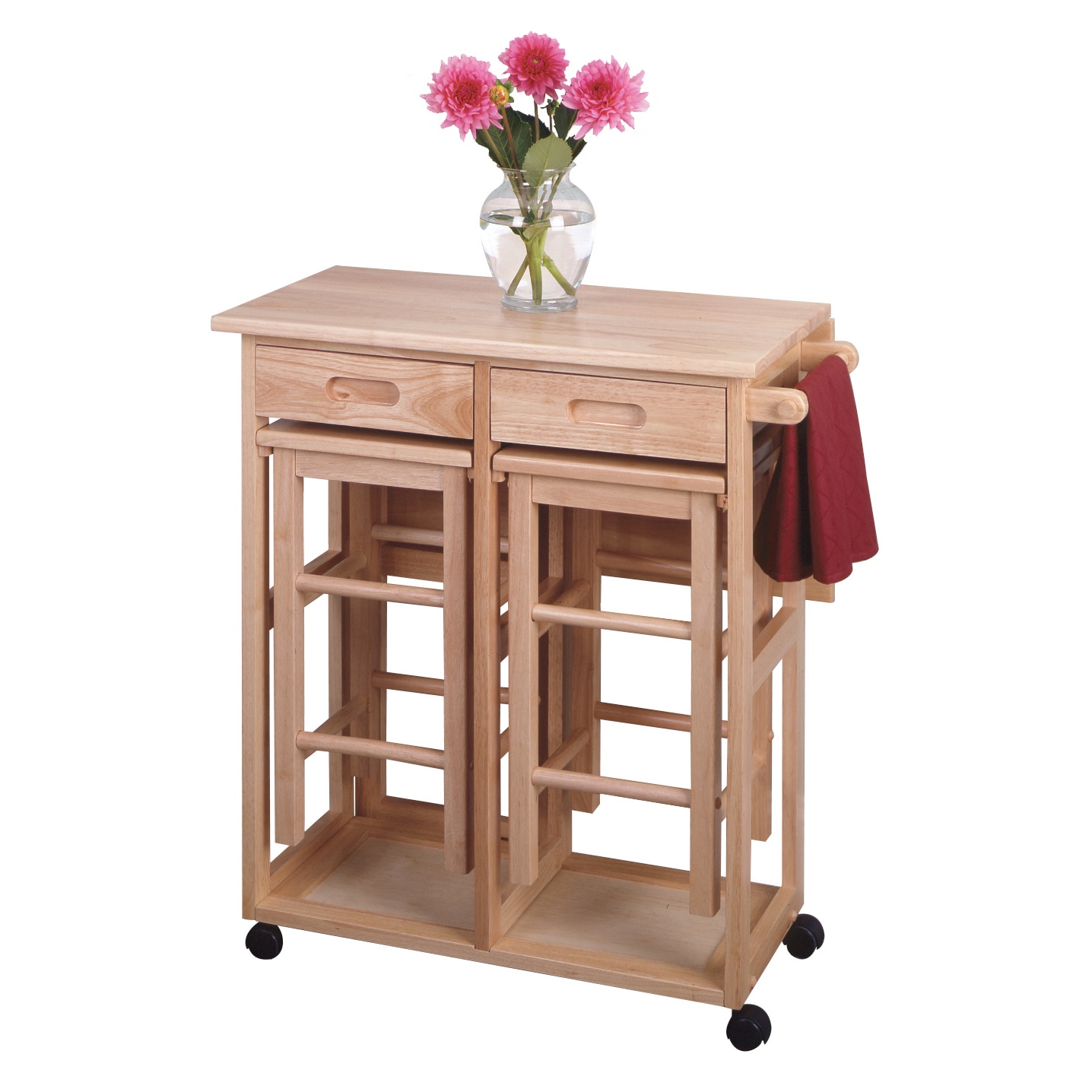 Natural Light Wood Drop Leaf Bar Table with Stools