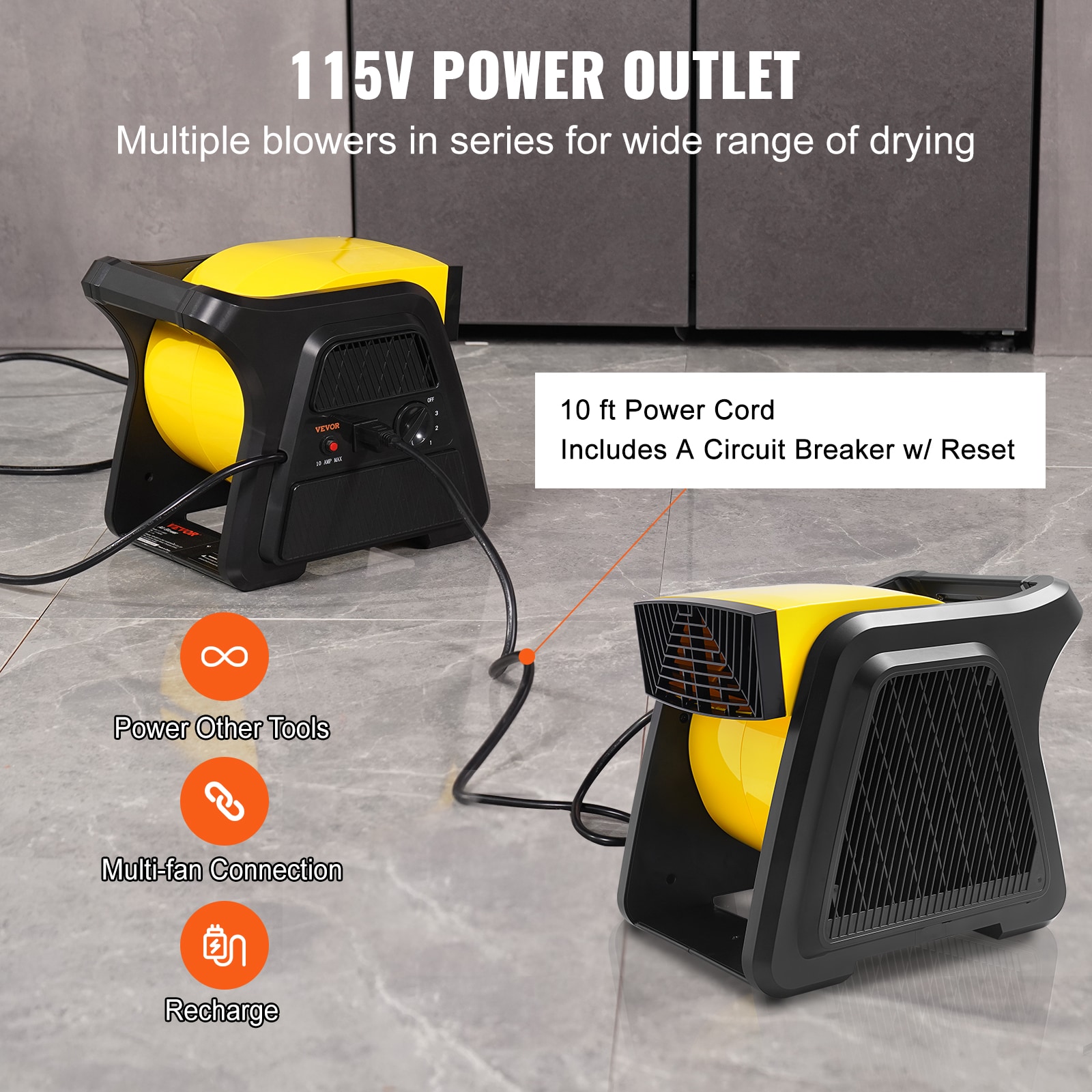 Vevor 12.8'' Yellow and Black Pivoting Utility Fan