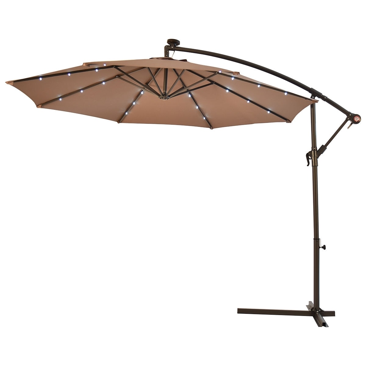 Clihome CWCH-OP3154TN 10-ft Steel Tan Crank Cantilever Patio Umbrella with Lights