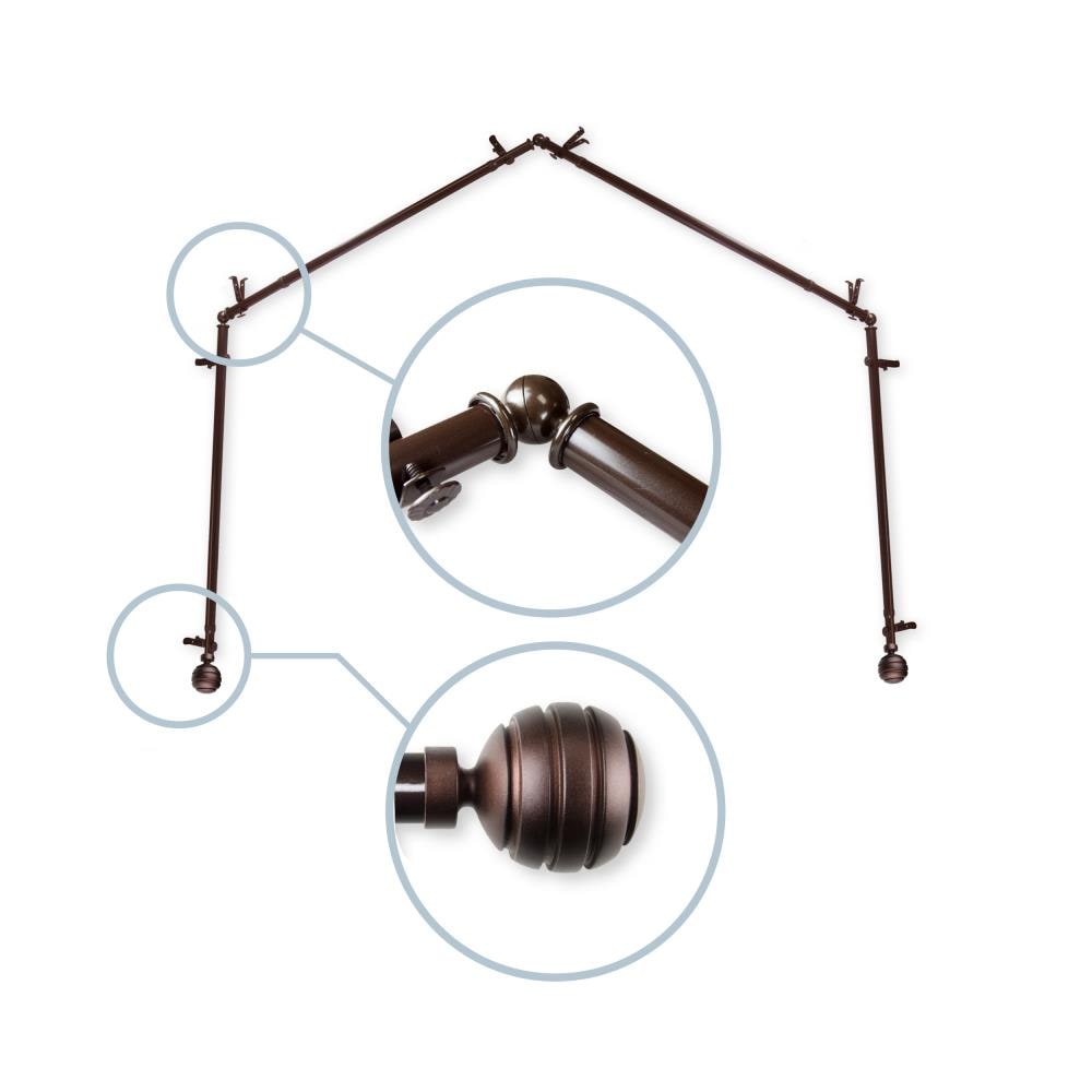 Hart & Harlow L4BAY-91-7 Polly 13/16-in 4-sided 28-in to 48-in Cocoa Steel Bay window curtain rod with Finials