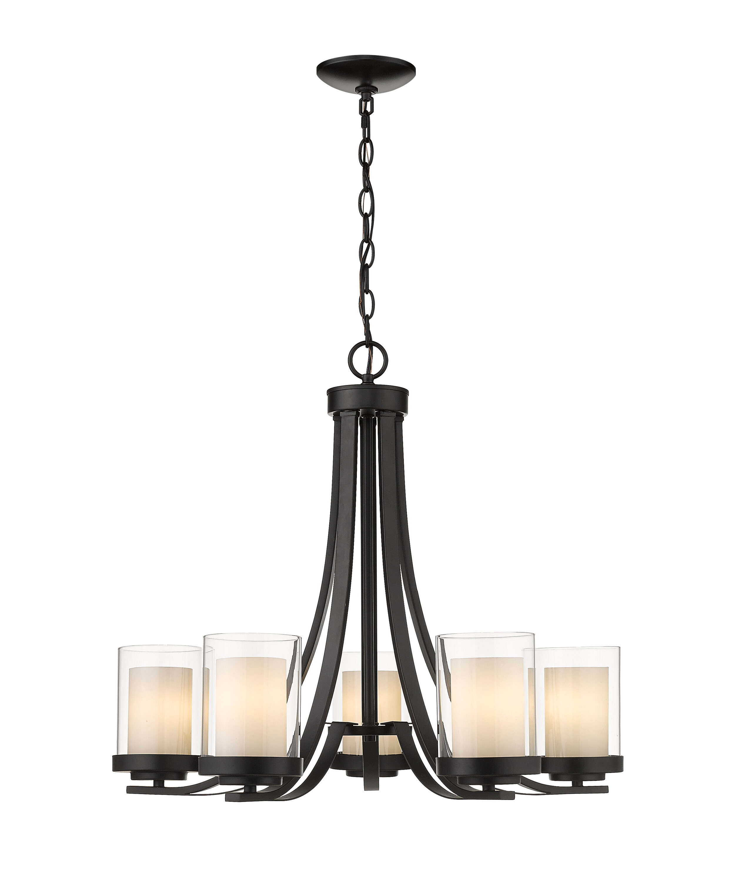 Matte Black Steel and Glass 5-Light Chandelier