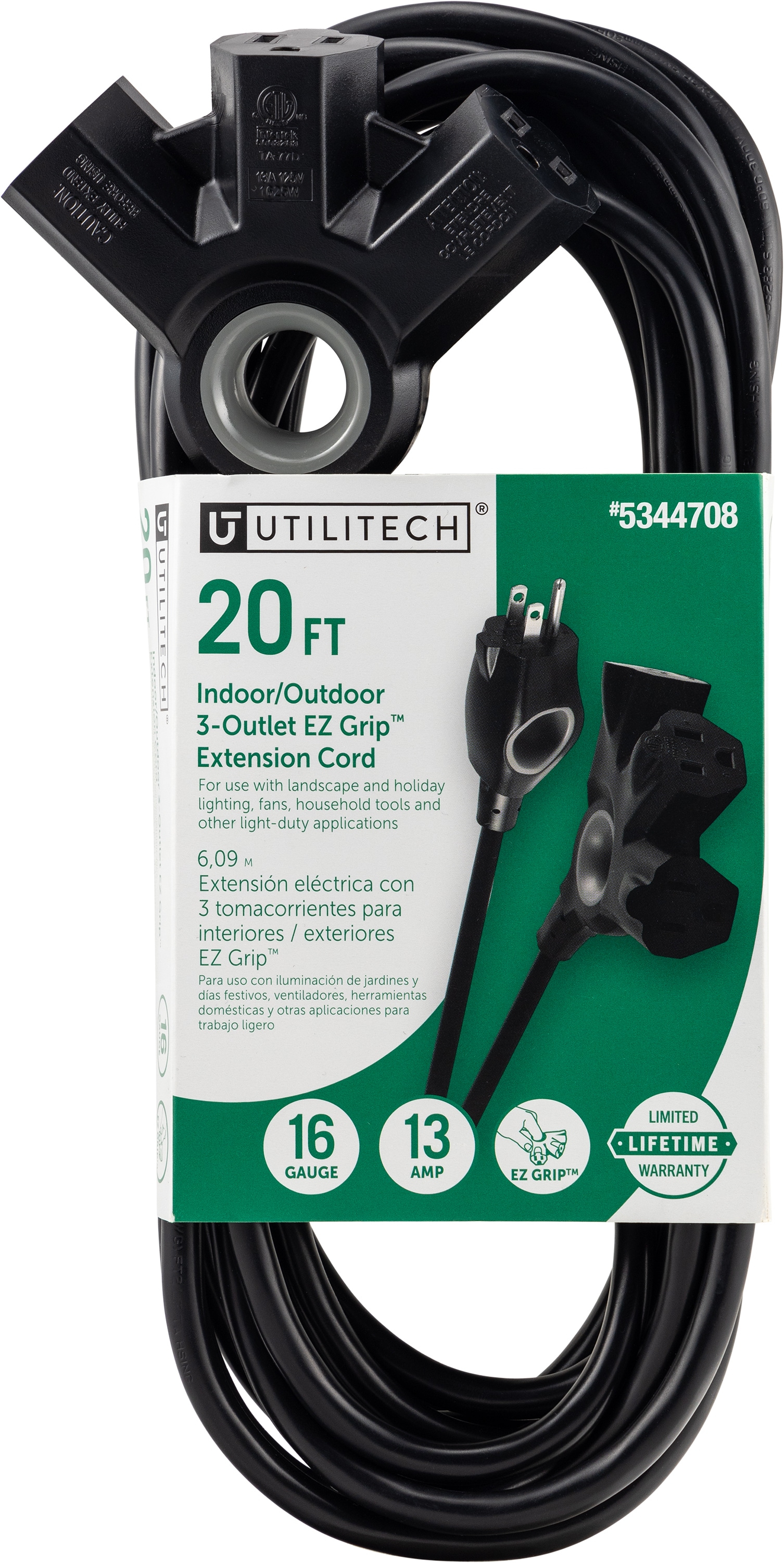 Utilitech 20-ft/3-Prong Indoor/Outdoor Medium Duty General Extension Cord  in the Extension Cords department at