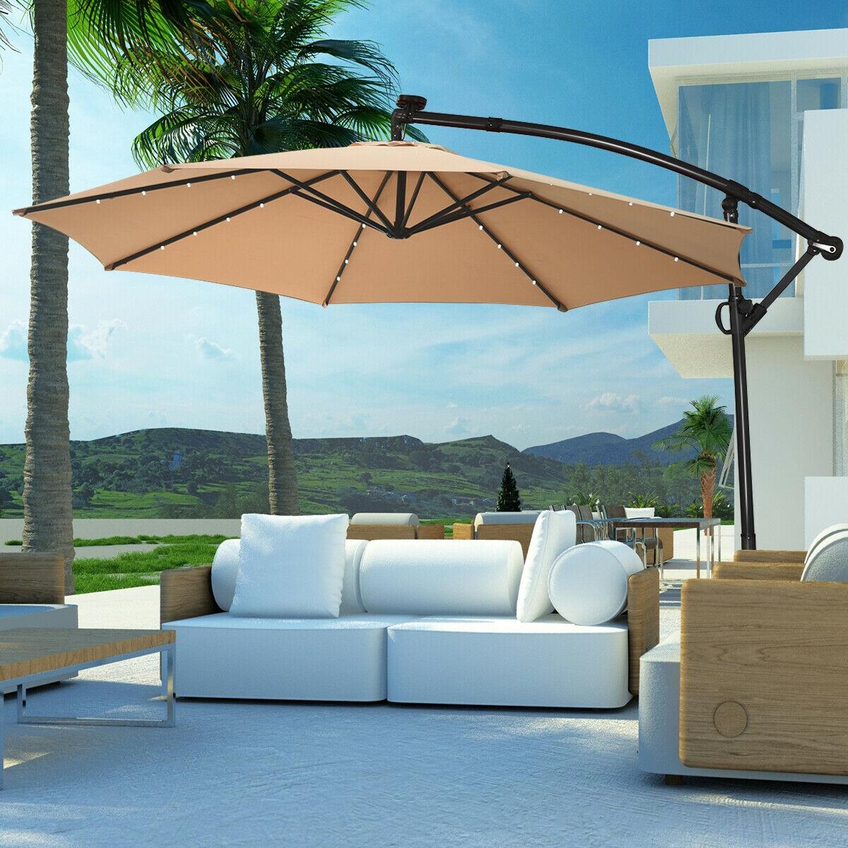 BABOOM 10-ft Beige Solar Powered Crank Cantilever Patio Umbrella in the ...