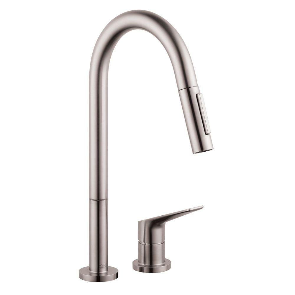 Hansgrohe 34822801 Citterio Steel Optic Single Handle Deck-mount Pull-down Kitchen Faucet with Sprayer