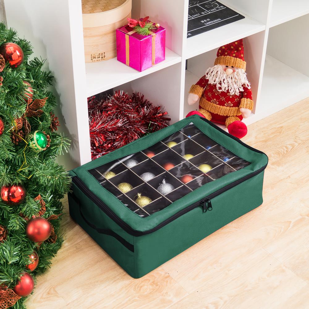 Hastings Home | Premium | 48 Christmas Ornament Organizer Storage Box | Green