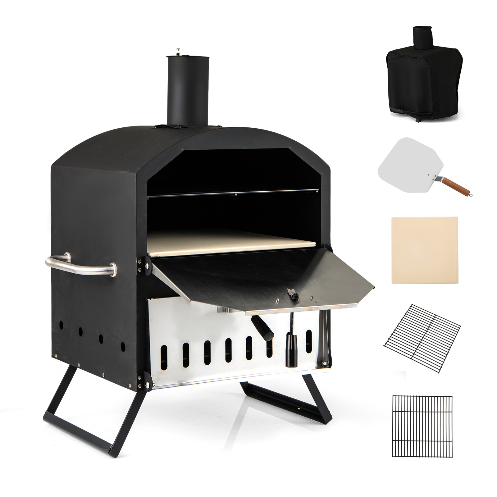 Slickblue D-CO-KB21521PN Outdoor Pizza Oven with Pizza Stone for Patio Backyard Camping BBQ 12 Inch Black