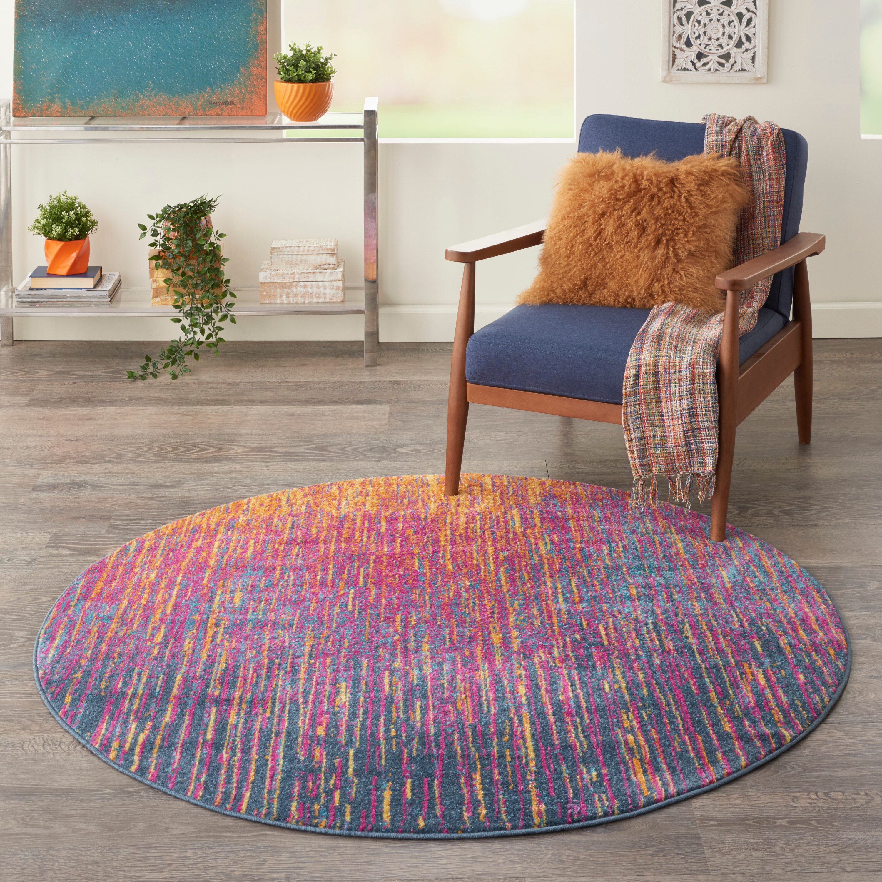 Safavieh Braided Epraxia 4 X 4 (ft) Pink/Yellow Round Indoor Abstract  Bohemian/Eclectic Area Rug in the Rugs department at