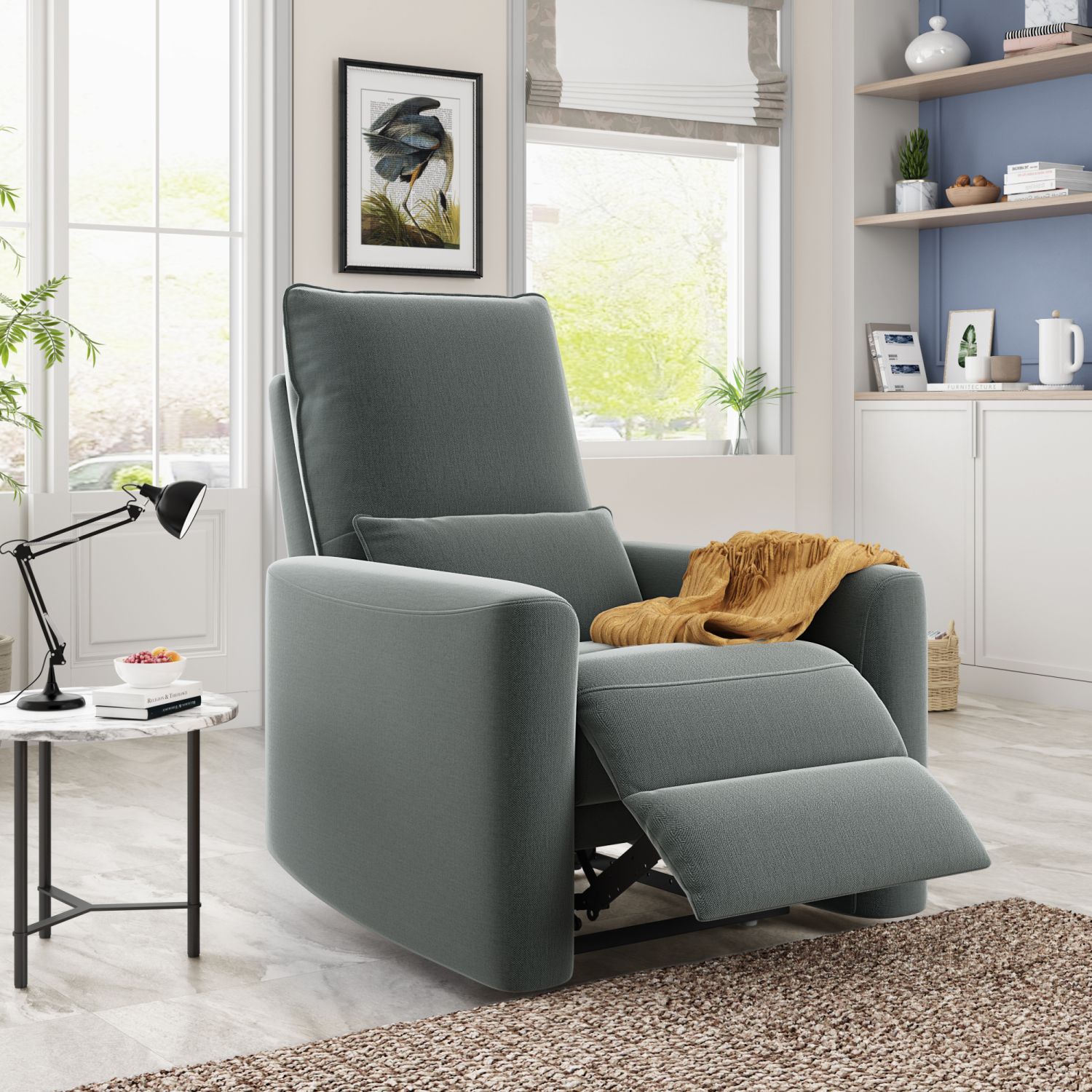 JASMODER SG000187AAR Gray Upholstered Tufted Recliner with Lift Assistance