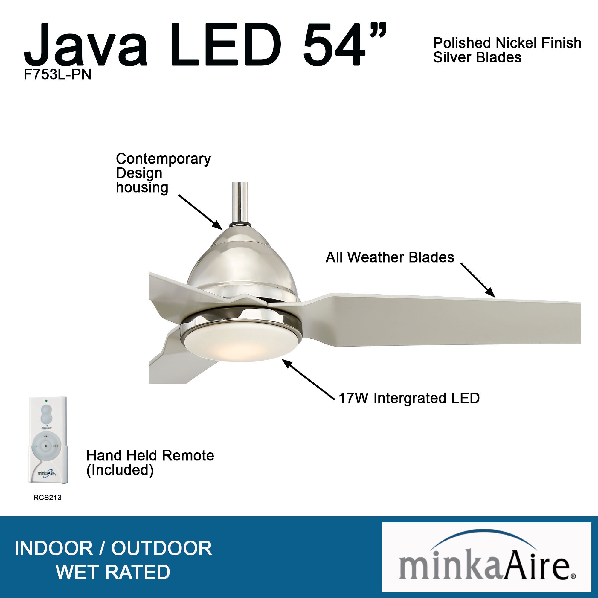 Minka Aire Java LED 54-in Polished Nickel LED Indoor/Outdoor Ceiling ...