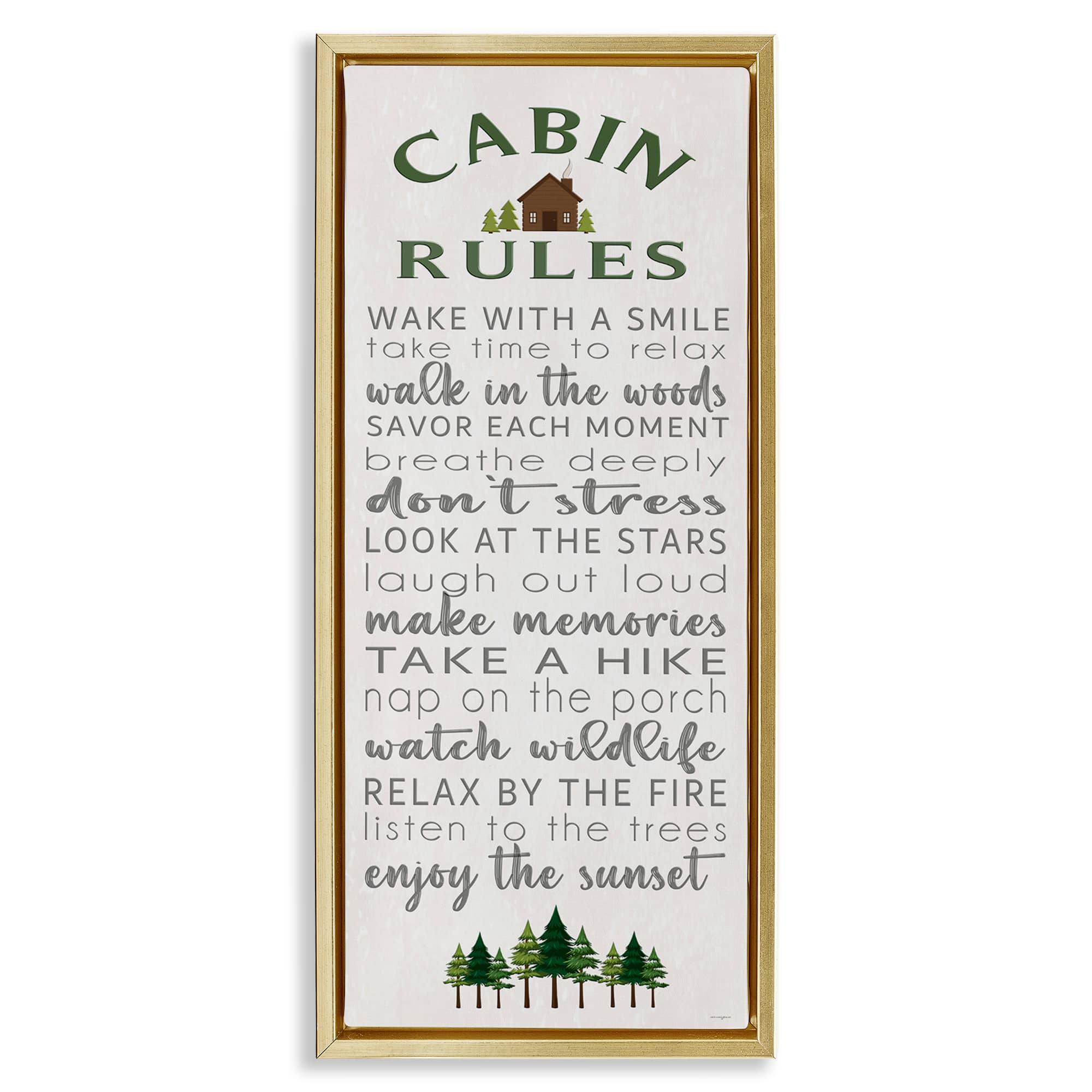 Stupell Industries BT-584-FFG-13X30 Fun Rustic Cabin Rules Gold Framed Floater Canvas Wall Art By Seven Trees Design 15 x 31