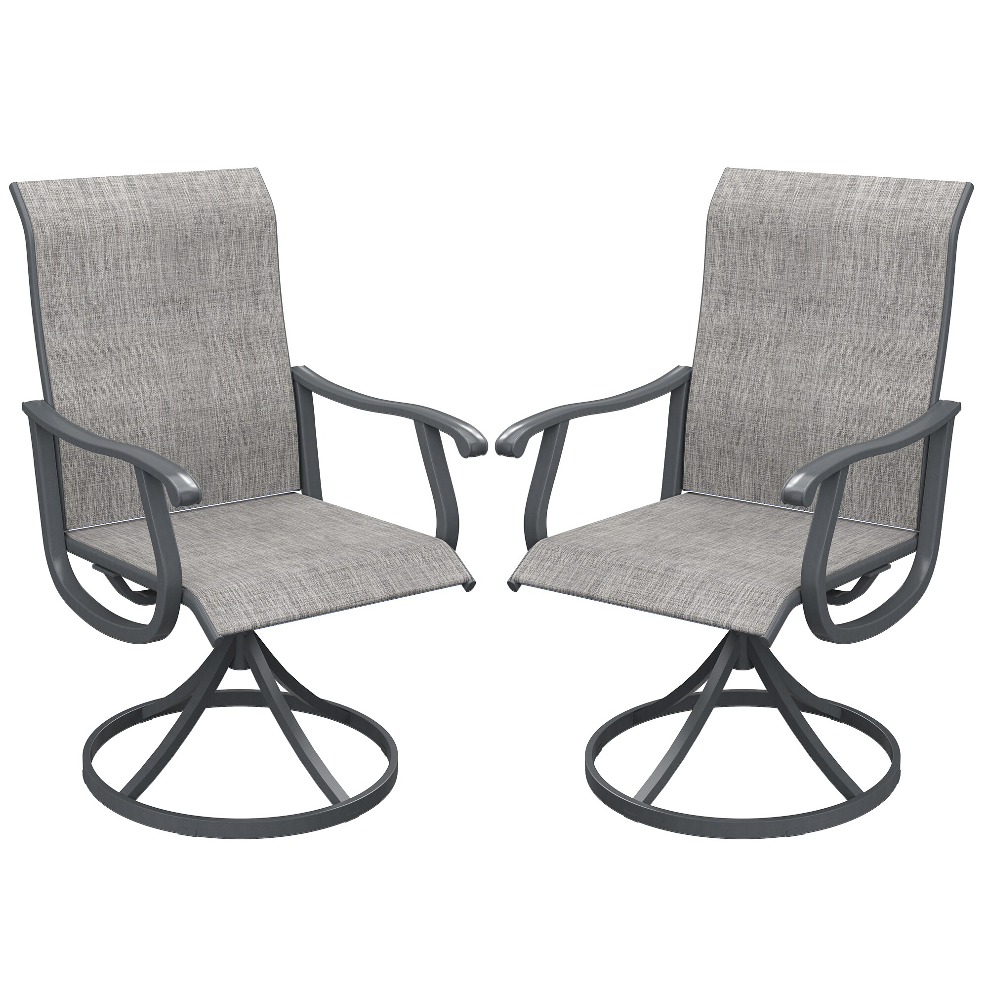Damerin Z0107F Patio Chairs Set of 2 Grey Metal Frame Swivel Conversation Chair with Mesh Seat