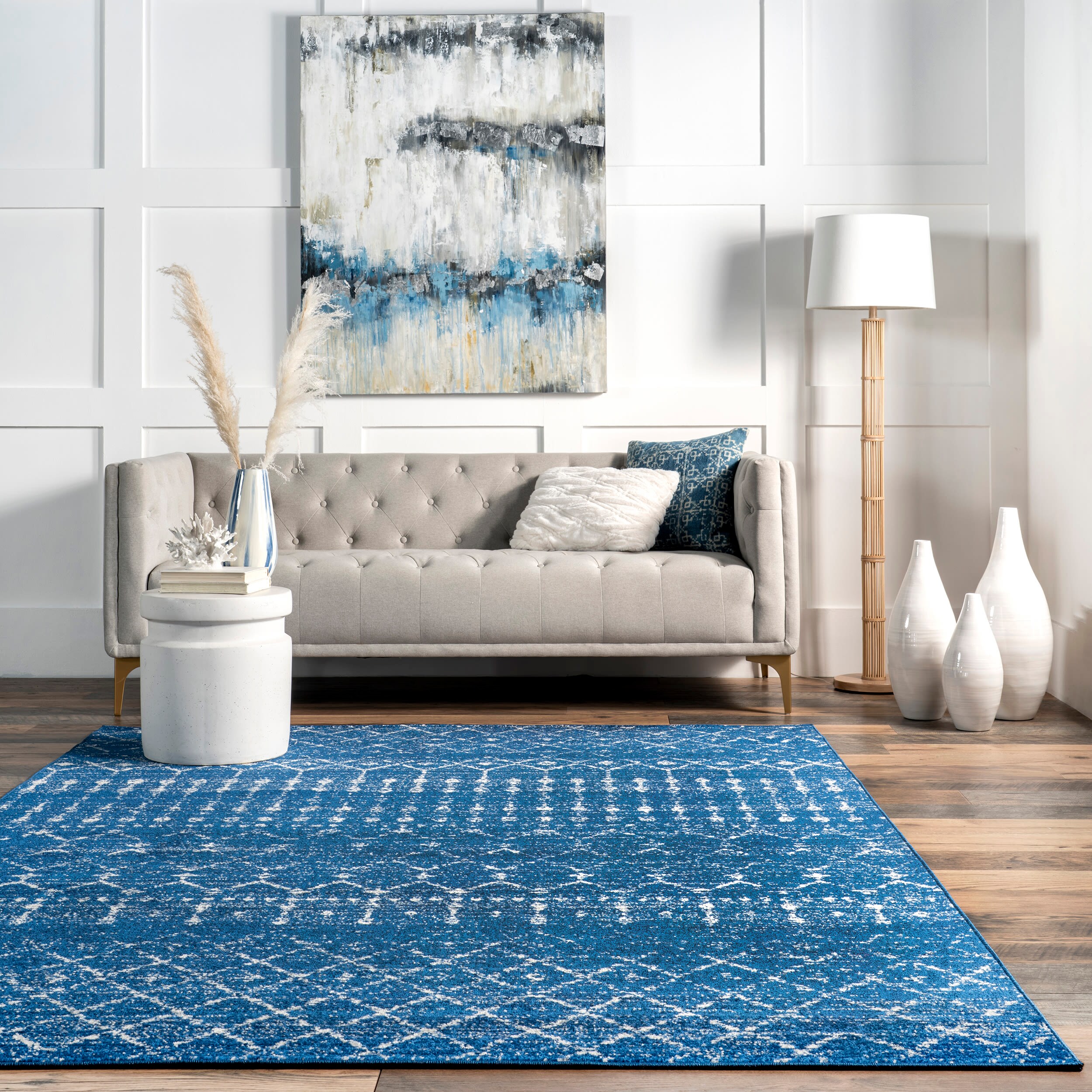 Blue Rectangular 4' x 6' Moroccan Trellis Area Rug