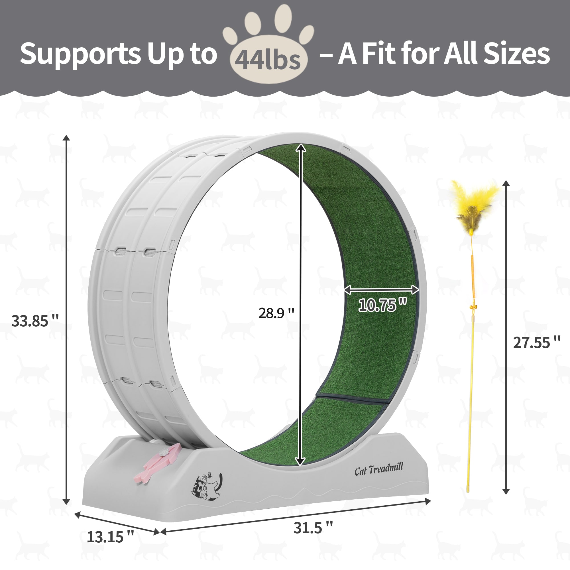 Gray and Green Freestanding Plastic Cat Exercise Wheel