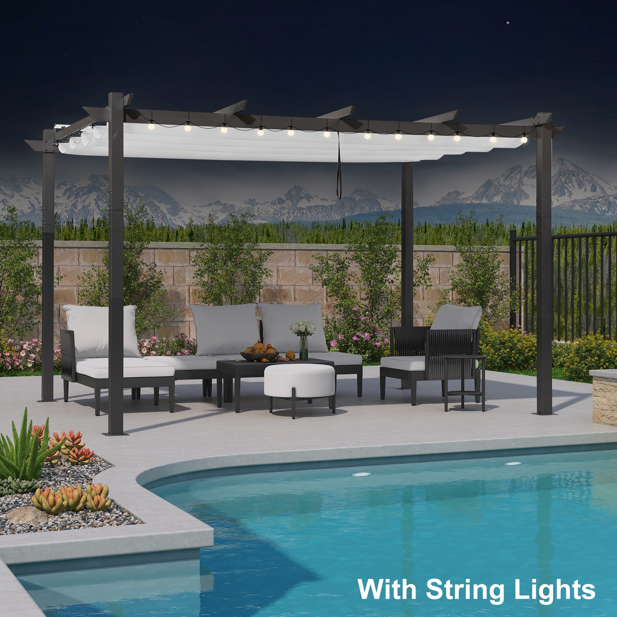 PURPLE LEAF LSDT05-PRG1013-WT 10-ft W x 13-ft L x 7-ft 6-in H White Metal Freestanding Pergola with Canopy