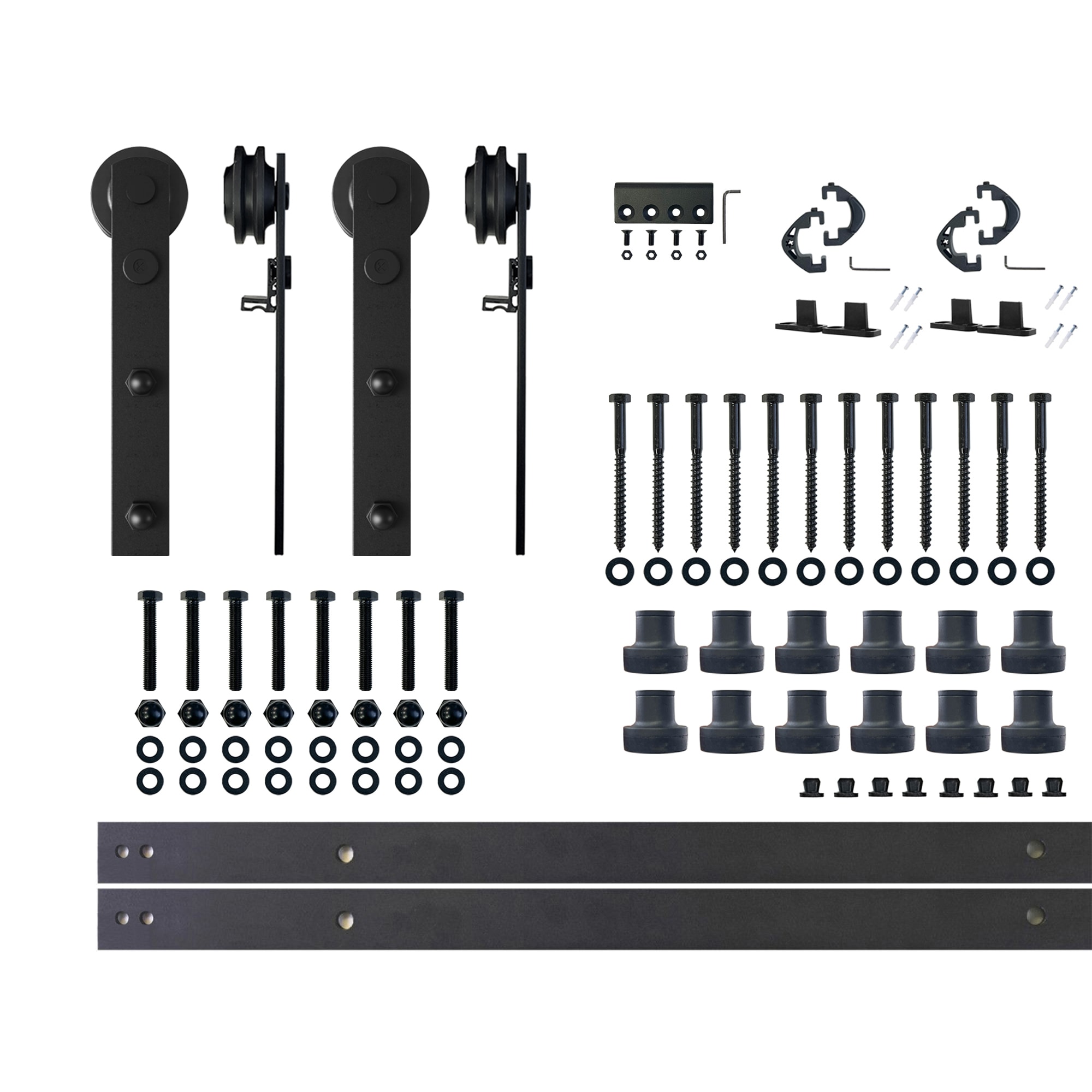 HOMACER ZT2TGH180C 180-in Rustic black Black Indoor I-strap Double Barn door hardware kit