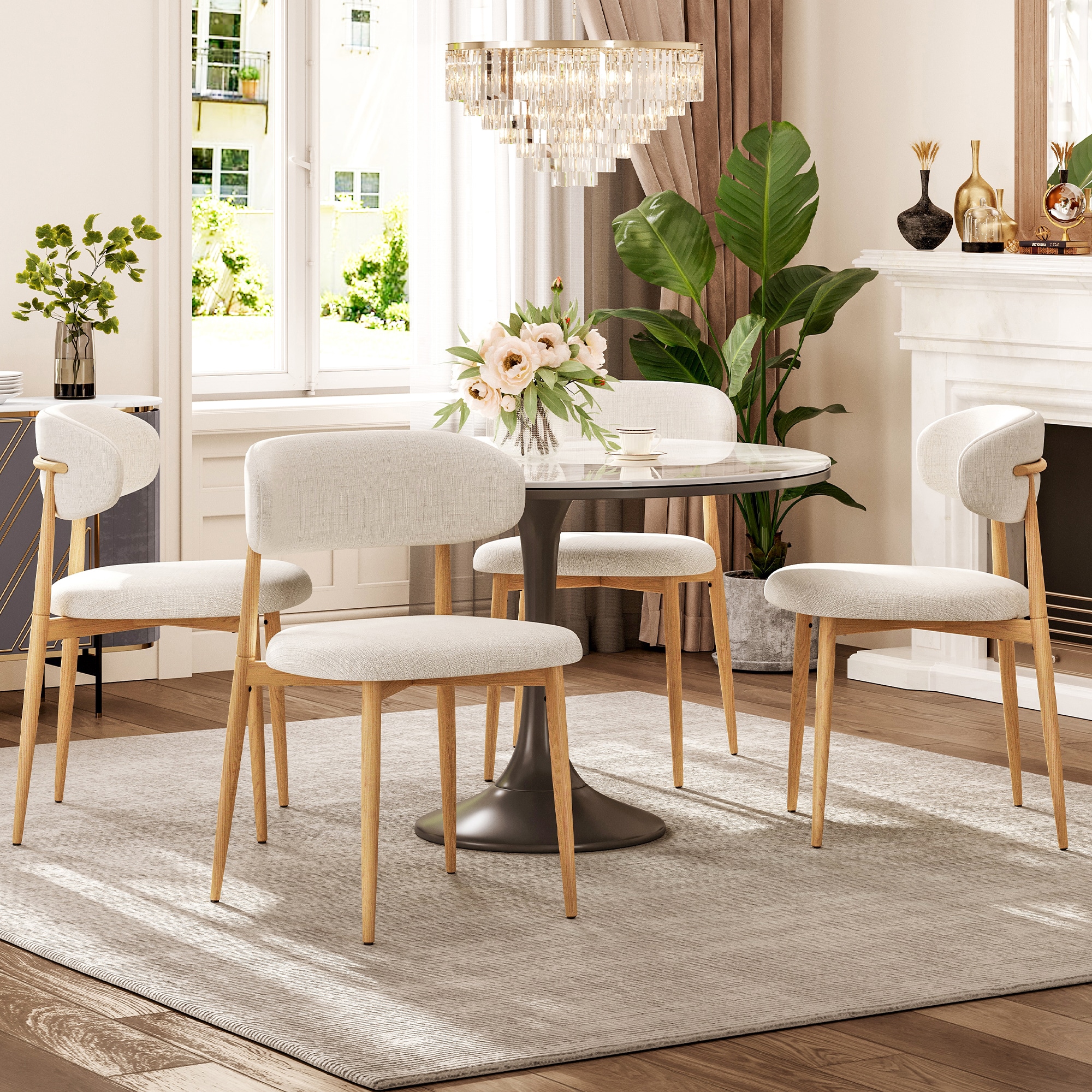 Tinyhomie 4-Piece Beige Fabric Upholstered Metal Frame Kitchen Dining ...