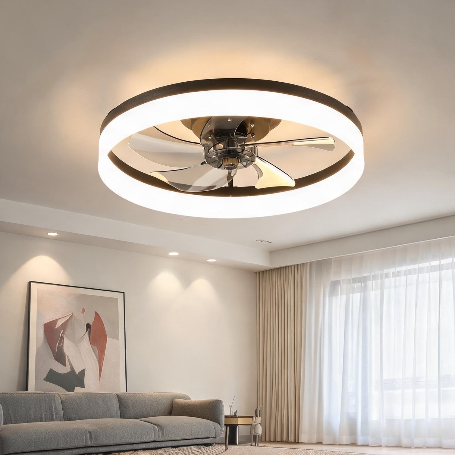 Watnature Ceiling Fan with Black Iron and 20 ft Remote Operation Sleek Black 20-Inch Iron Low-Profile