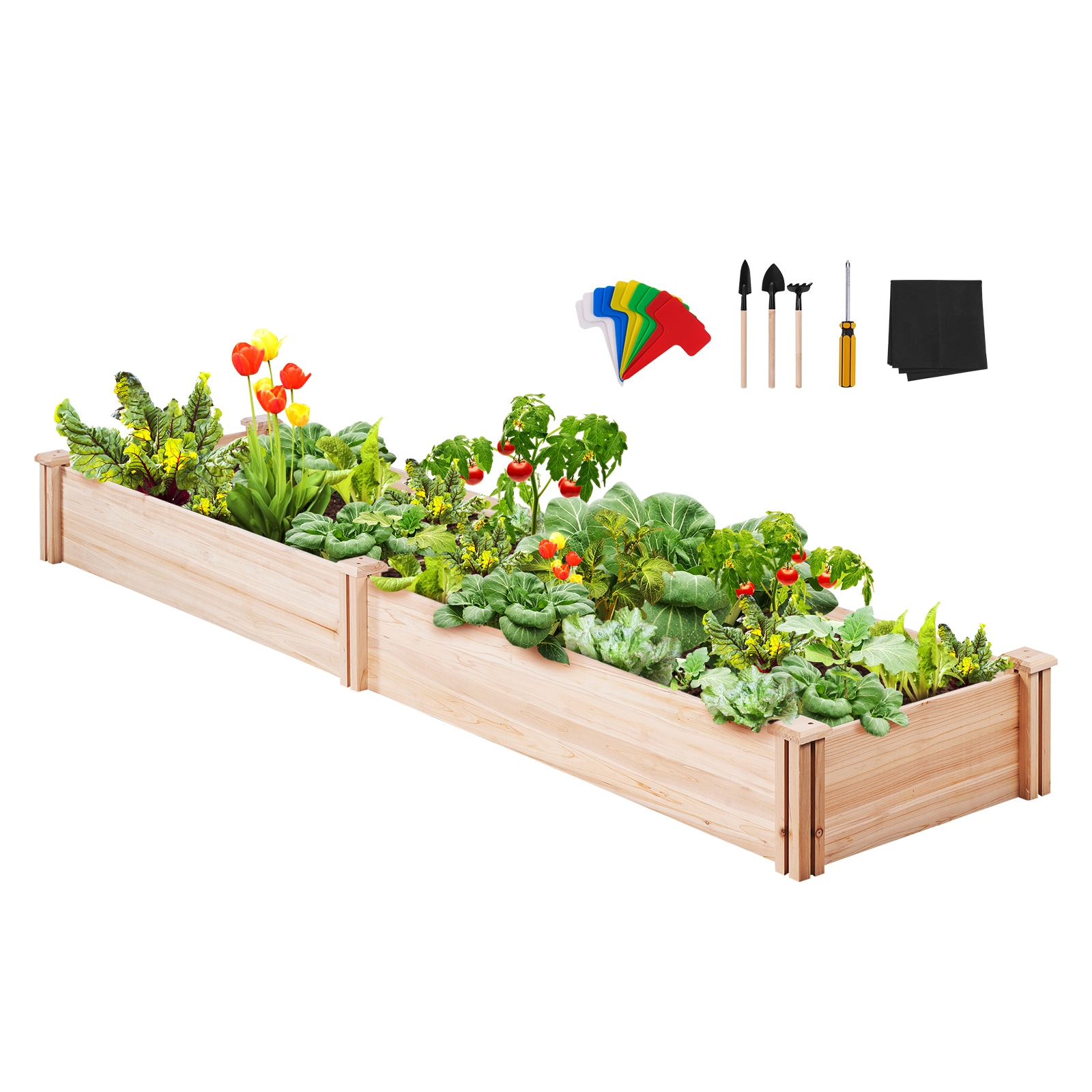 VEVOR SCLDS240602501239V0 Raised Garden Bed  7.9 x 2 x 0.8 ft Wooden Planter Box  Outdoor Planting Boxes with Open Base  for Growing Flowers/Vegetables/Herbs in Backyard/Garden/Patio/Balcony  Burlywood