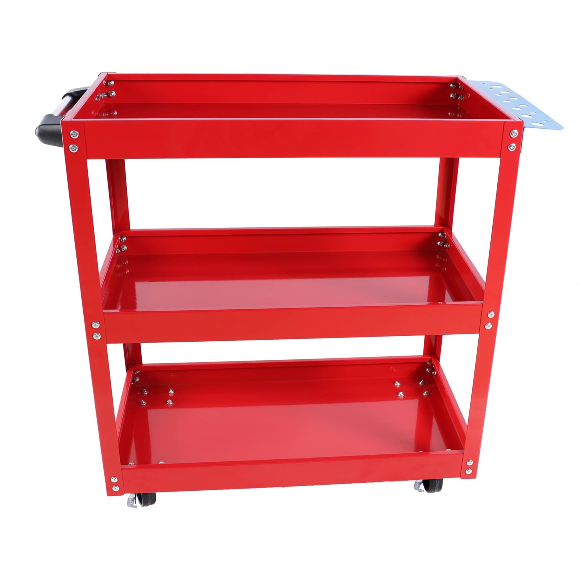 Wooakway Tool Cart on Wheels 3 Tier Rolling Mechanic Tool Cart Heavy Duty Steel Utility Cart Lockable Wheels 450 LBS Capacity Industrial Service Cart for Garage Warehouse Workshop Bright Red