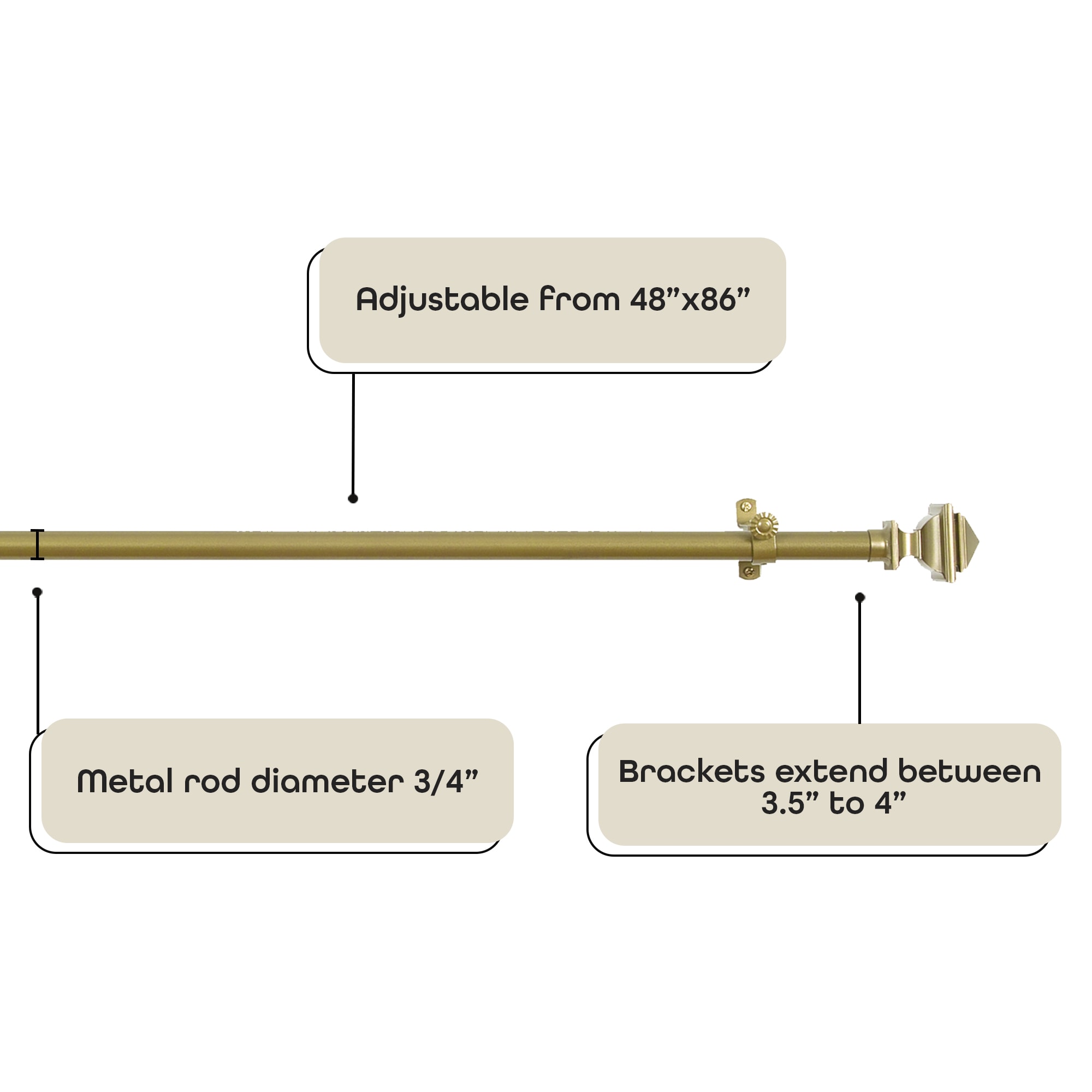 Achim 55" Antique Gold Metal Curtain Rod with PVC Finials
