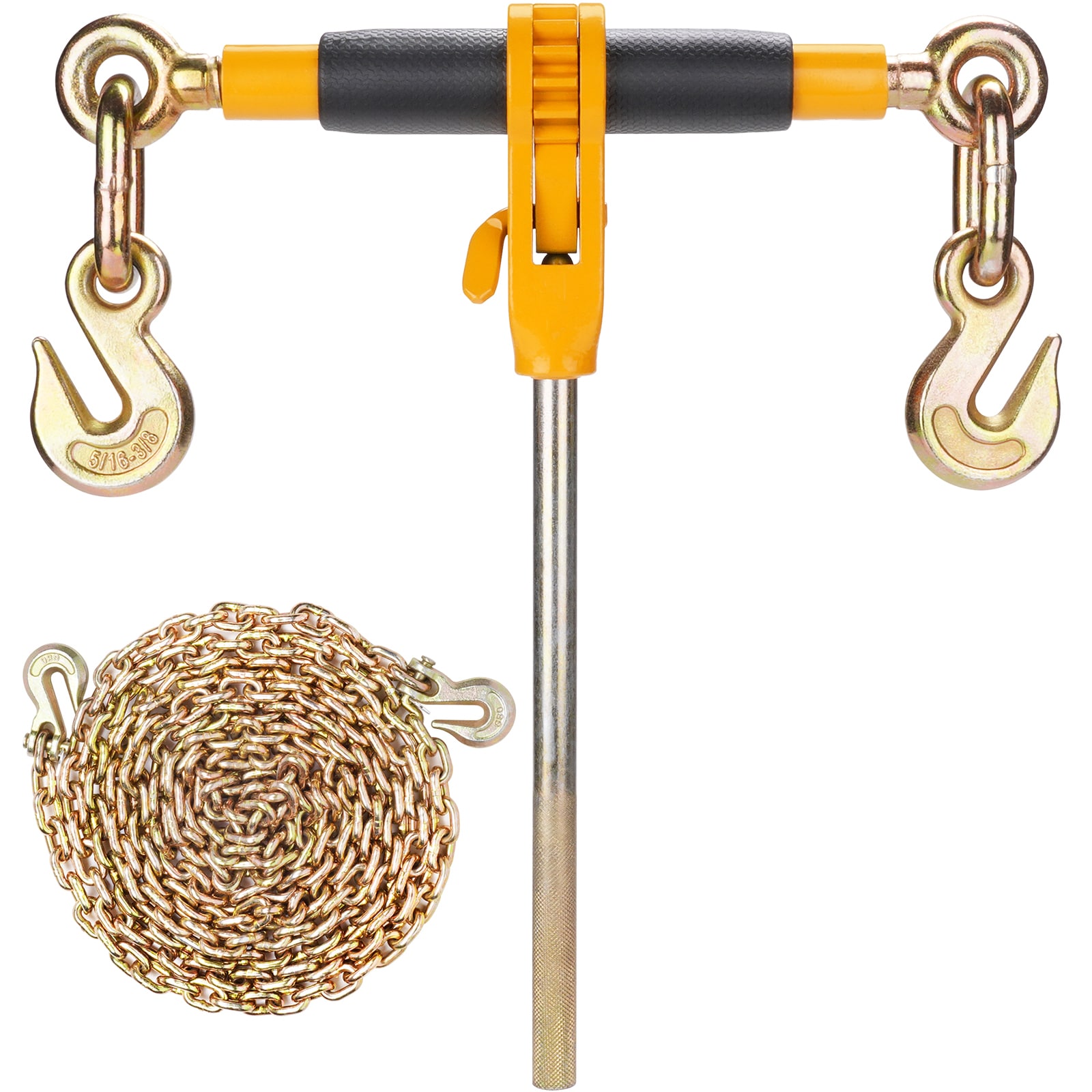 VEVOR DLTJLLJQBBTYC9WKZV0 Ratchet Chain Binder, 5/16 In.-3/8 In. Heavy Duty Load Binders, with G80 Chains 7100 Lbs Secure Load Limit, Labor-saving Anti-skid Handle, Tie Down Hauling Chain Binders For Flatbed Truck Trailer, 2 P