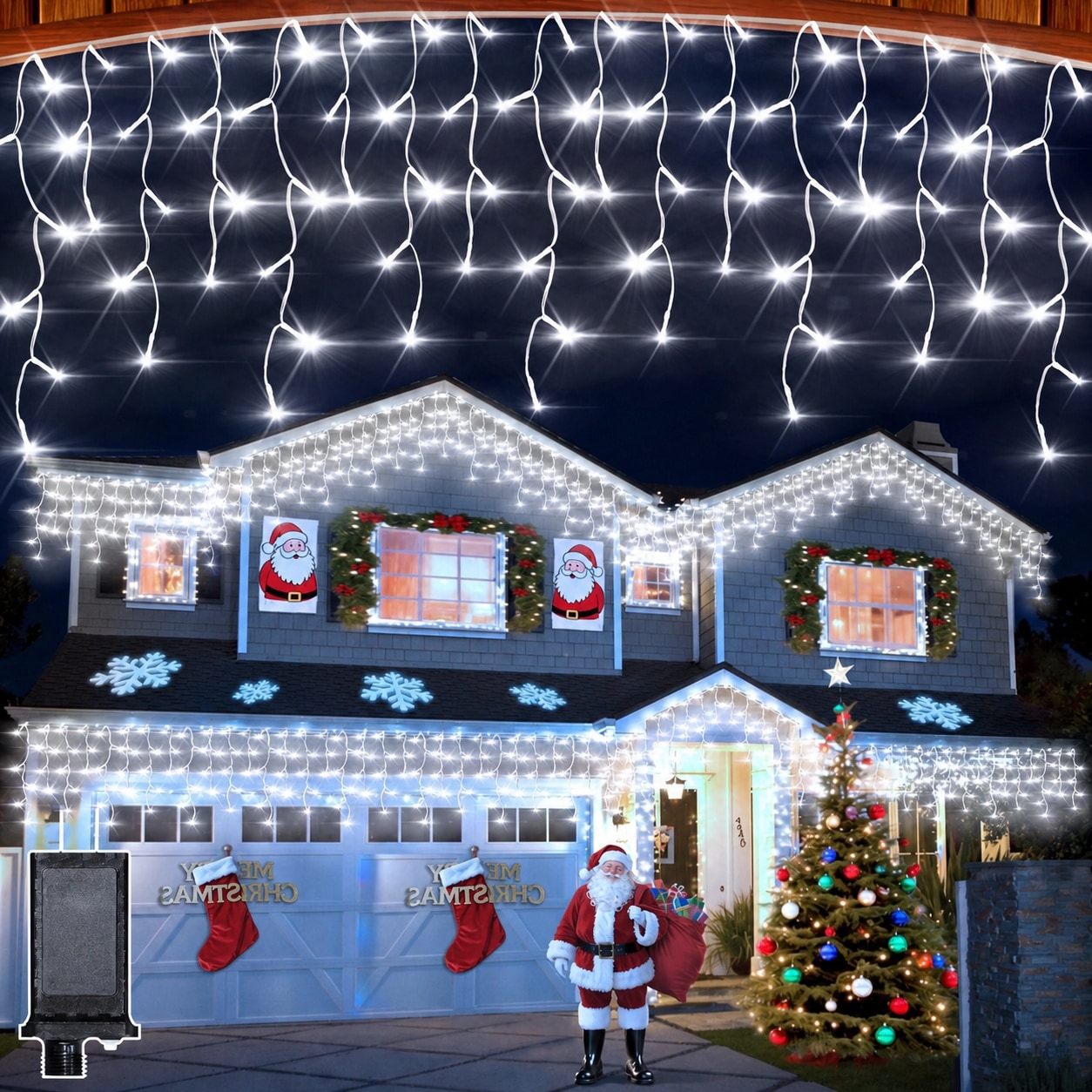 Oyezvary  648 LED Outdoor Christmas Lights 66ft Set with 144 Drops 8 Modes Timer Waterproof Cool White Icicle String for Yard Roof Garden Holiday