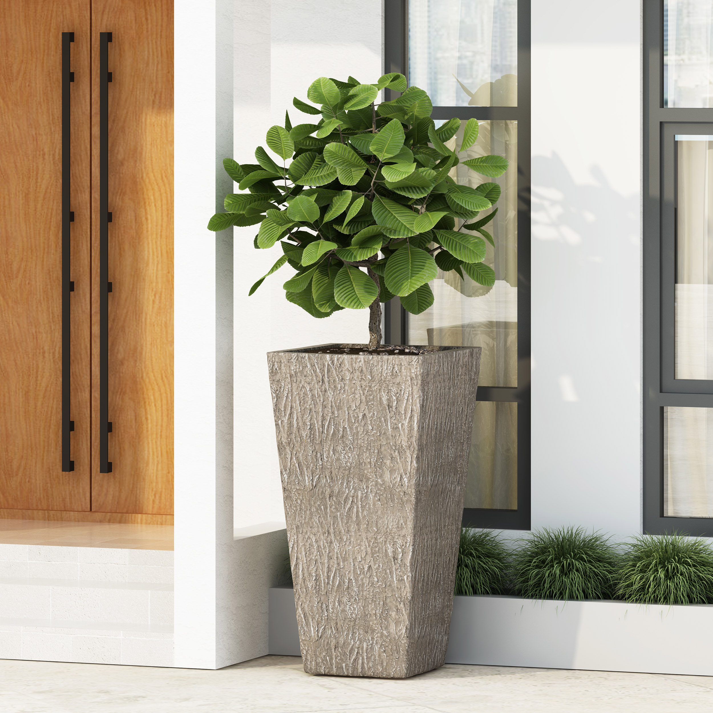 Christopher Knight Home 316468 Ella Outdoor Modern Large Cast Stone Square Planters Wood