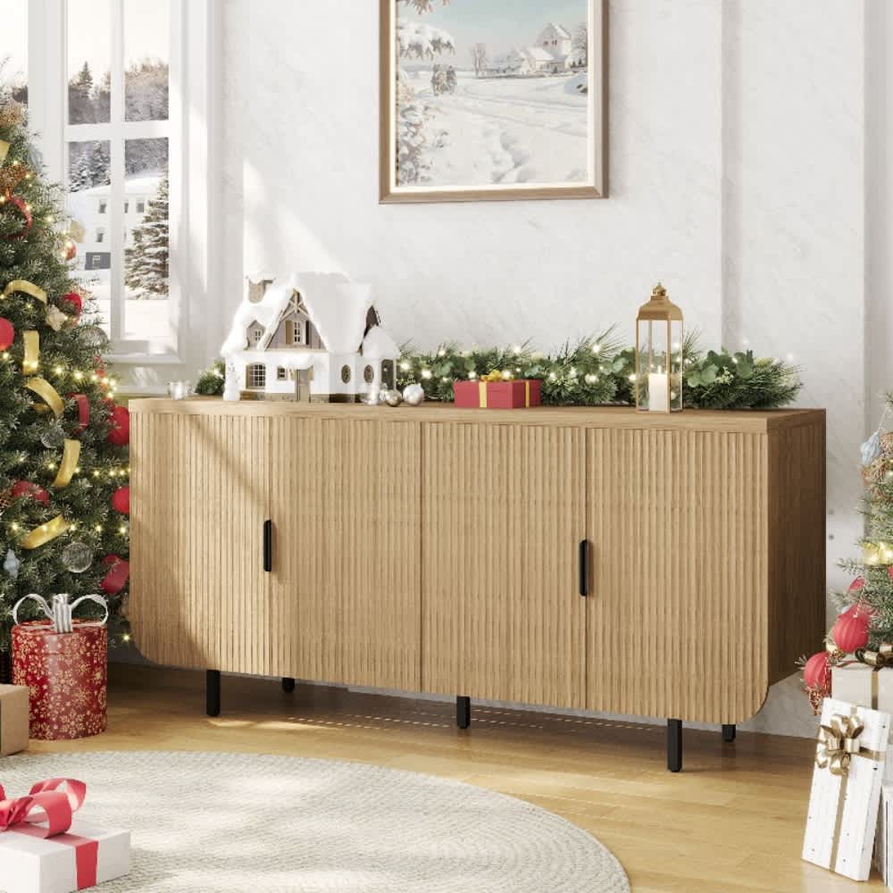 U-HOMY 63in 4-Door Sideboard Cabinet Buffet With Adjustable Shelves