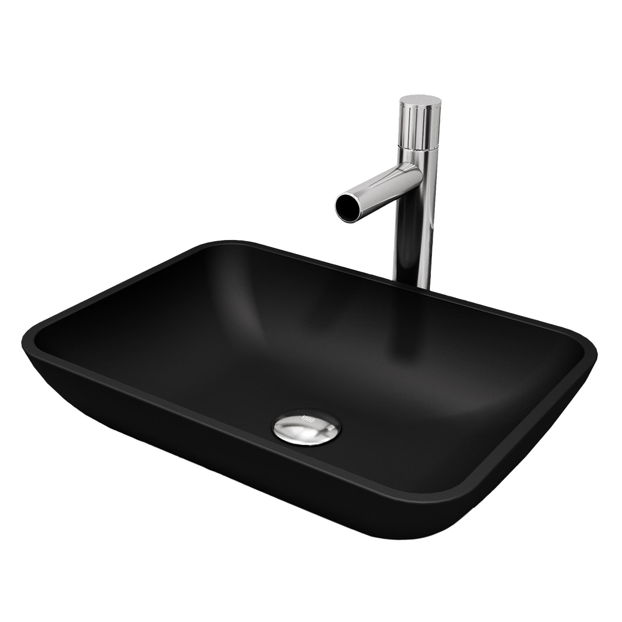VIGO VGT2062 Sottile Glass 18 Vessel Rectangular Modern Black Bathroom Sink with Faucet Included with Drain Included