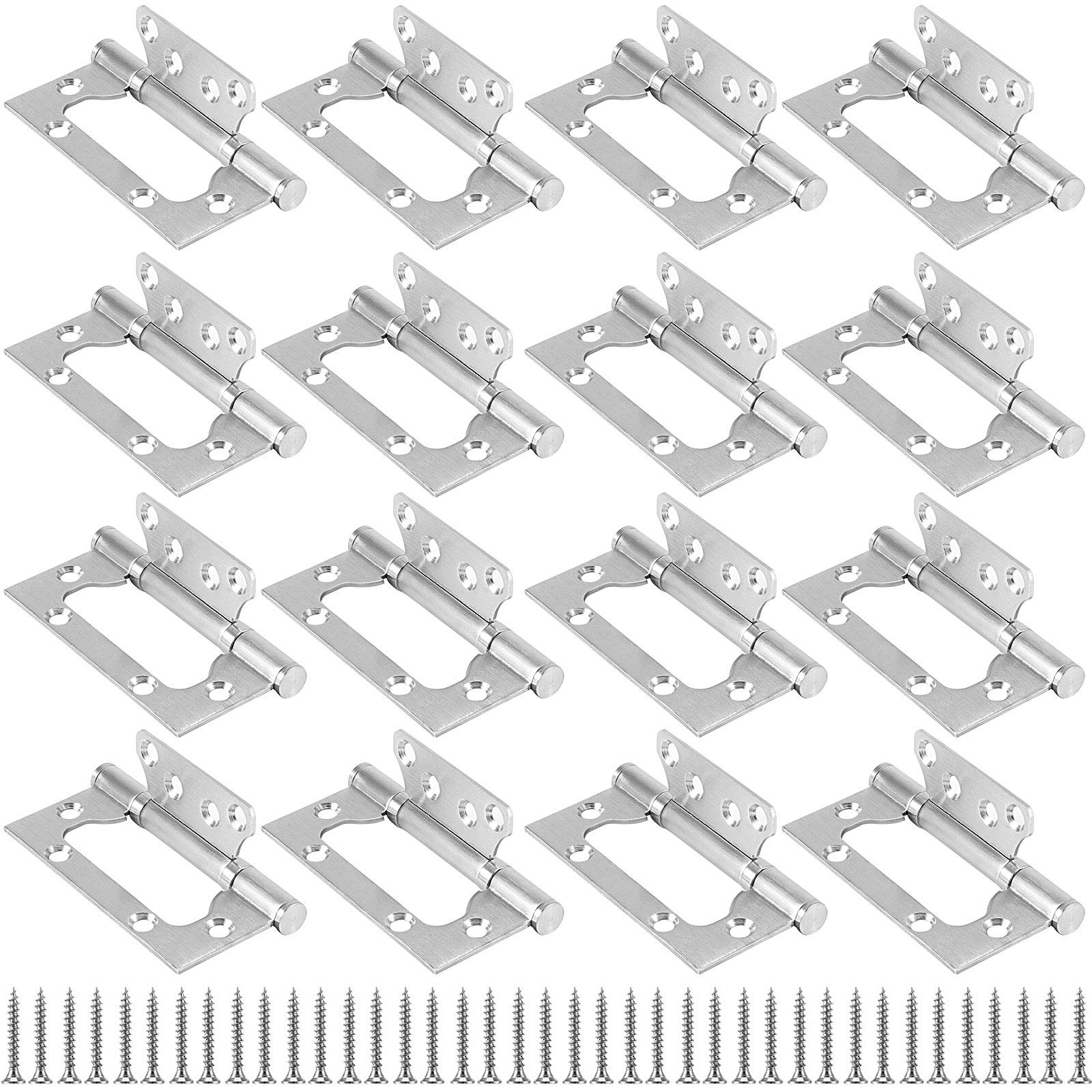 Anqtovp  16 Pack 4 x 3 Inch Non Mortise Stainless Steel Door Hinges with 128 Screws Upgraded Ball Bearing for Smooth Silent Opening Rust Resistant