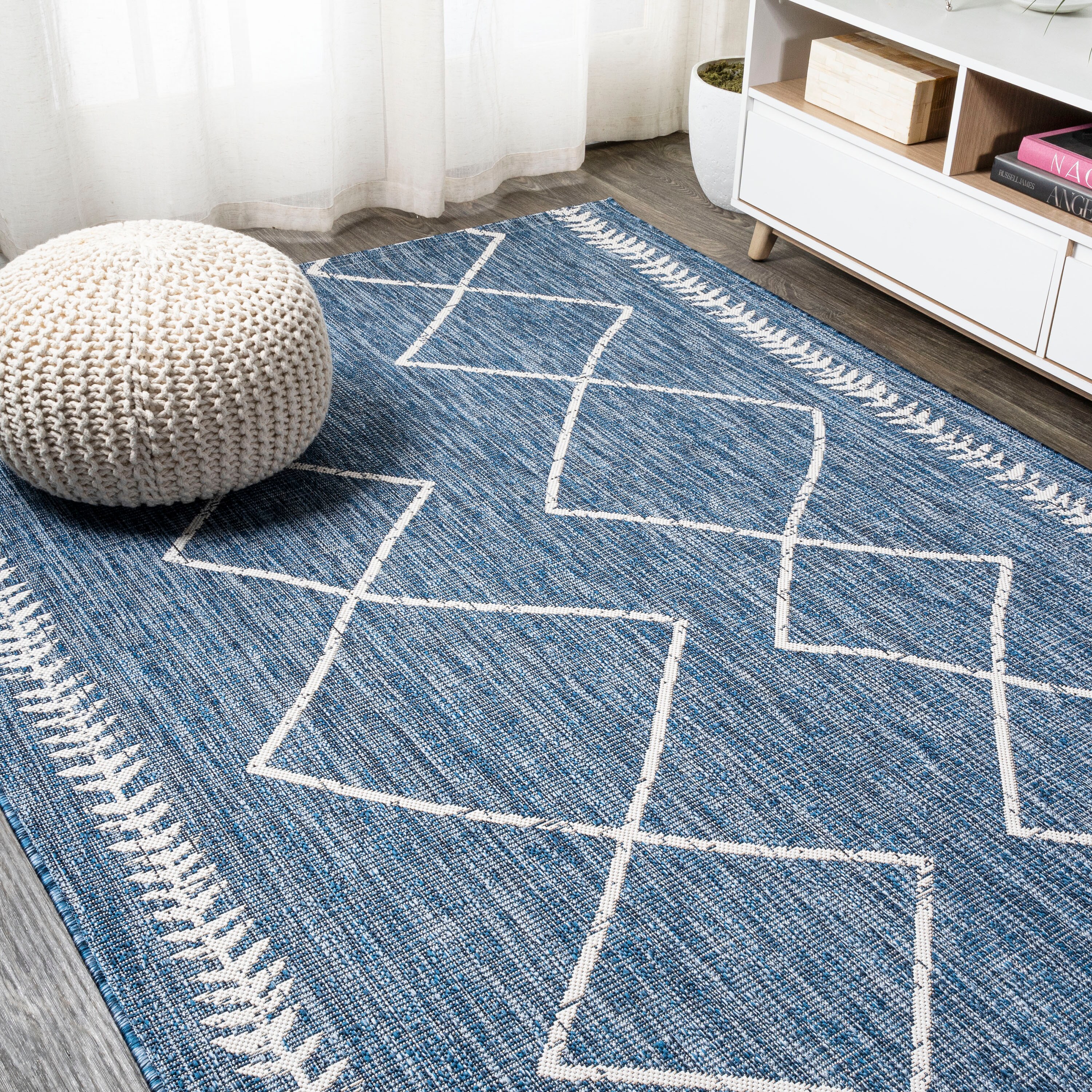 Handmade Blue/Ivory Synthetic Trellis 4' x 6' Rug
