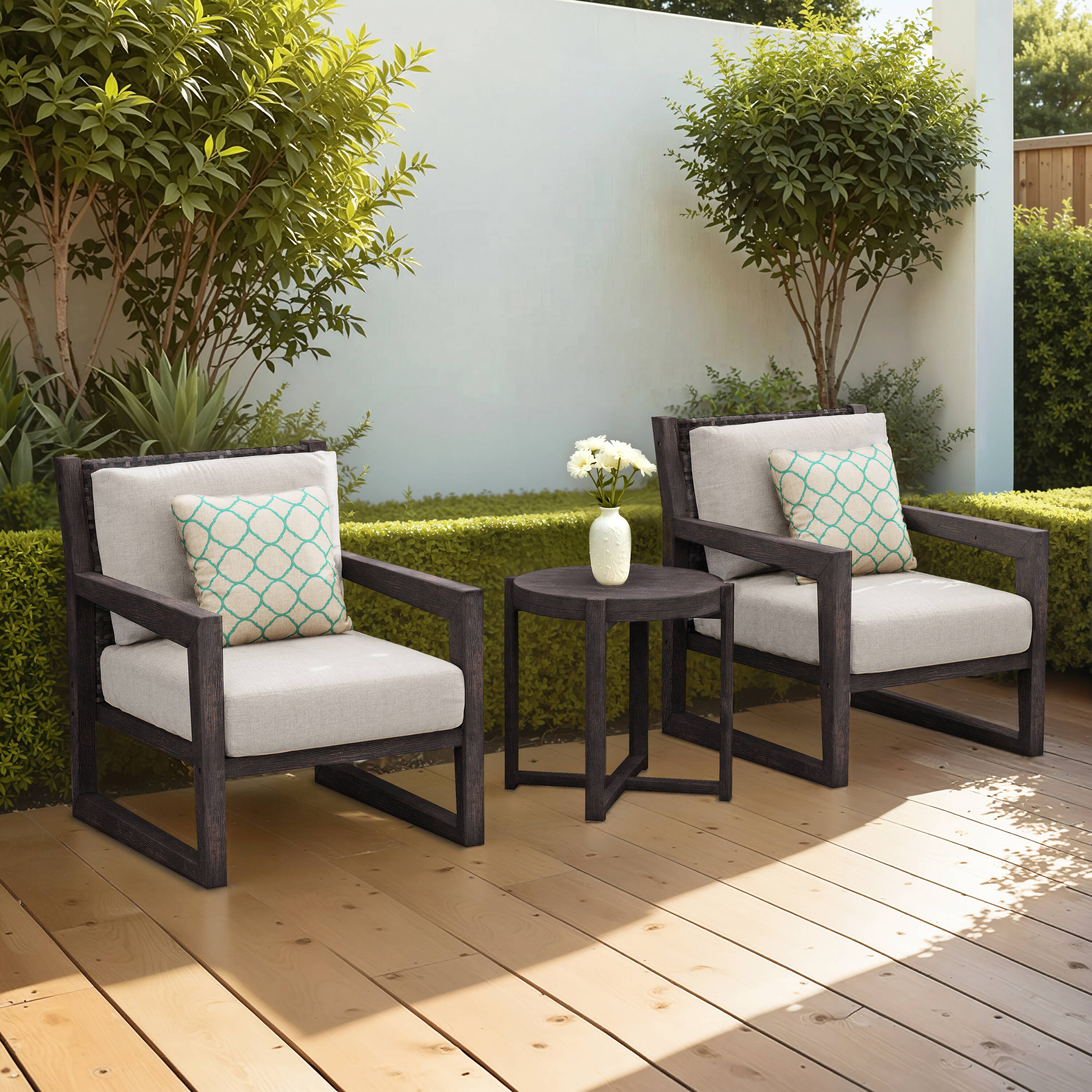 Octans SL2C00139 3 -Piece Patio Conversation Set with Gray Sunbrella Cushions