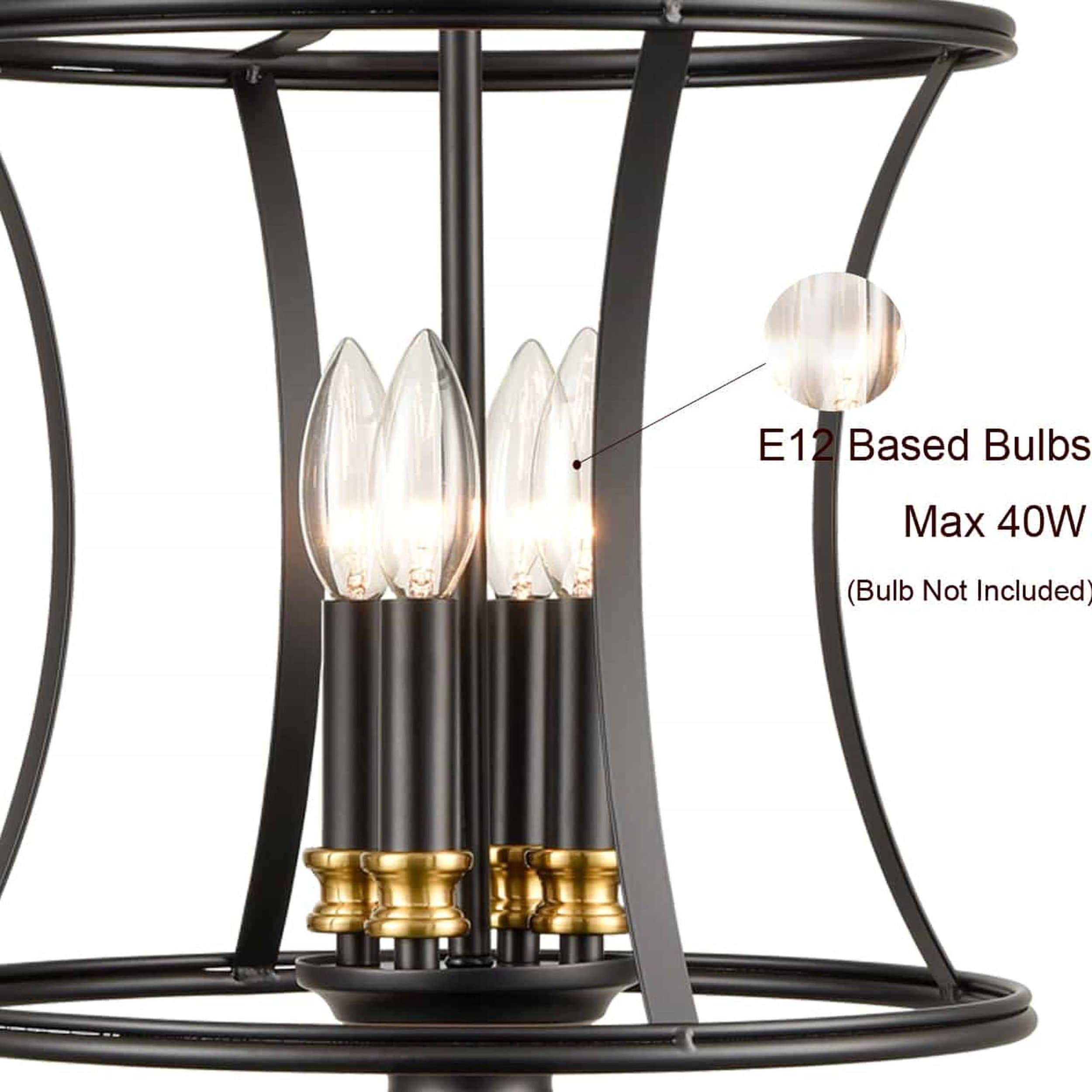 Polished Black Metal Lantern Cage Outdoor Pendant Light