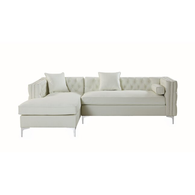 Modern Cream Faux Leather Sectional, Ivory Faux Leather Sectional
