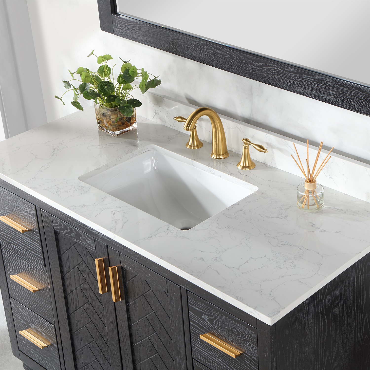 Gazsi 48" Black Oak Vanity with White Stone Top
