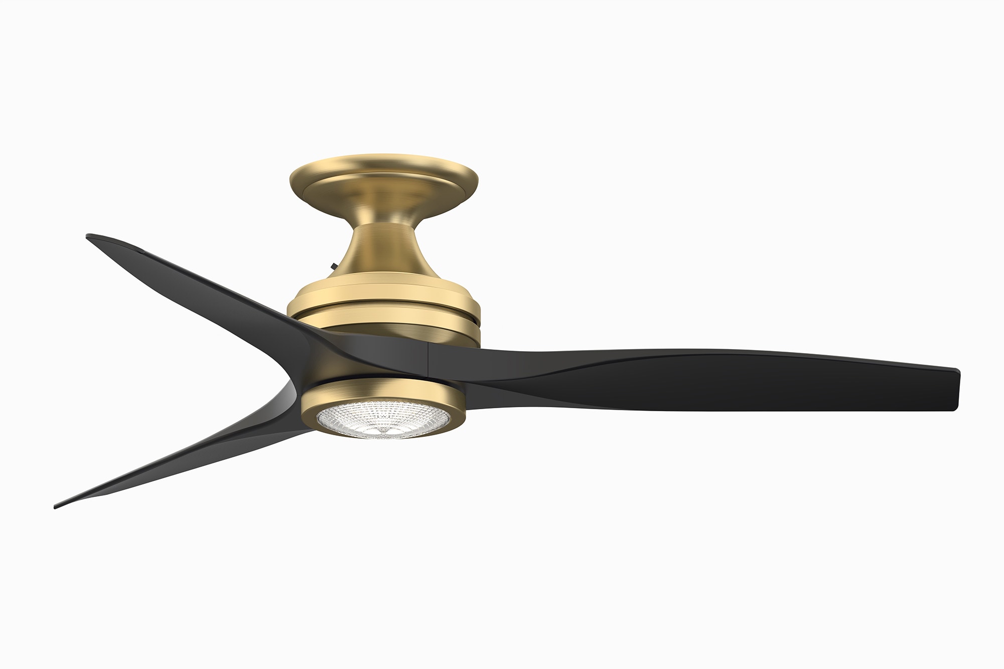 Fanimation FP6721BBS-48BL-LK-F Spitfire 48-in Integrated LED Outdoor Flush Mount Brushed Satin Brass with Black Blades Propeller Ceiling Fan With Light - Remote Included ( 3 -Blade )